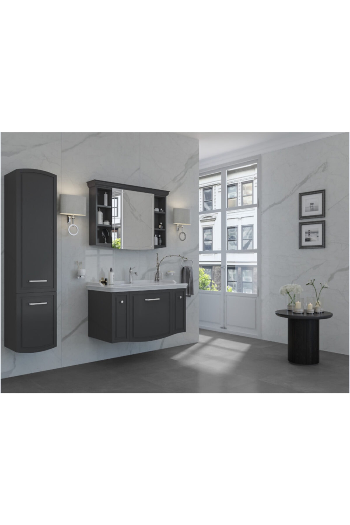 KALE Arte+ 80 Cm Set (lavabo Dolap+ayna+lavabo) Mat Antrasit (krom Kulp)