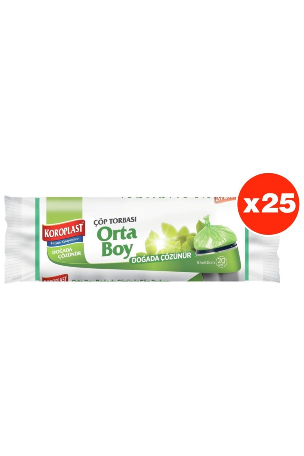 Koroplast Doğada Çözünür Orta Boy 15li Çöp Torbası X 25 Paket (55*60 Cm)