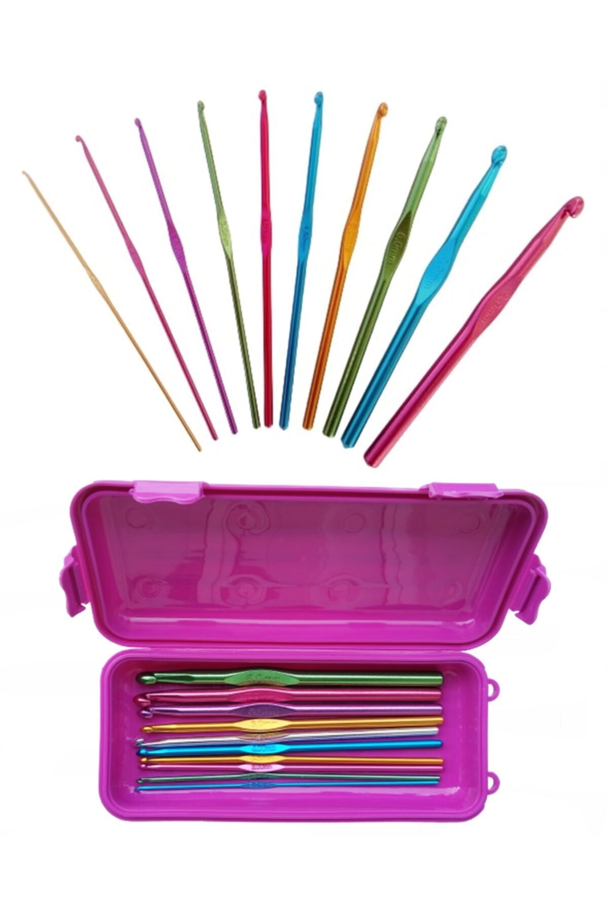 Kezban Tekstil Örgü Yün Tığ Seti Metal Saplı 2-2,5-3-3,5-4-4,5-5-6-7-8 No 10'lu Özel Kutusuyla