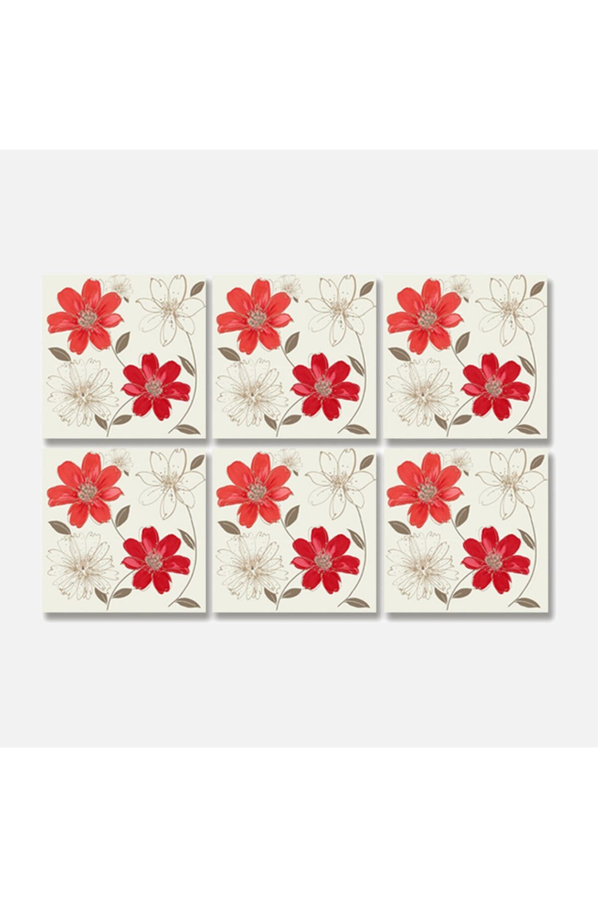 TİNK Kırmızı Çiçek Desenli Pvc Karo 20x20 Cm 6'lı Paket