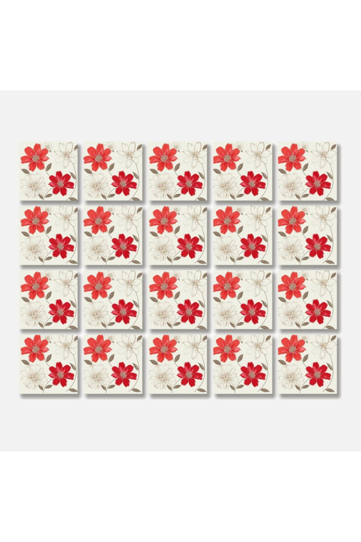 TİNK Kırmızı Çiçek Desenli Pvc Karo 10x10 cm 20'li Paket