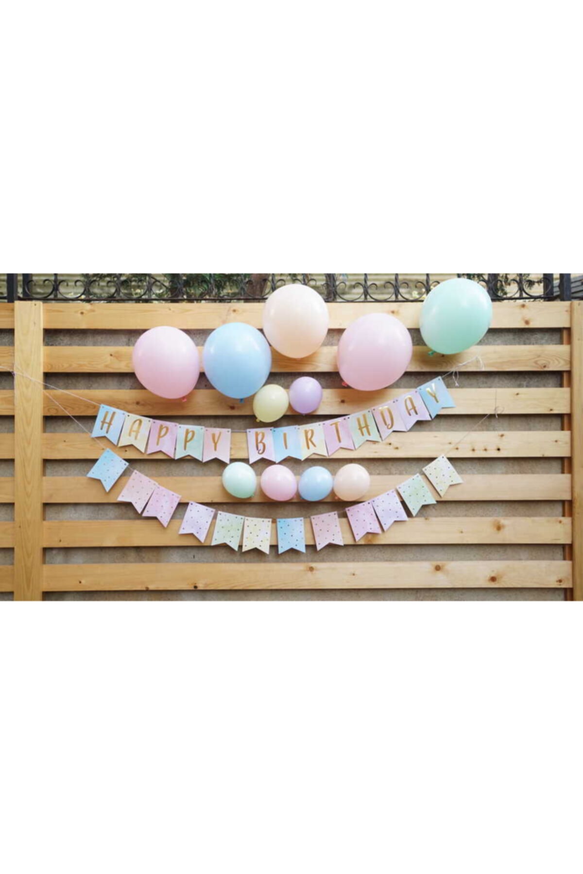 Le Mabelle Makaron Happy Birthday Banner - Balon Set