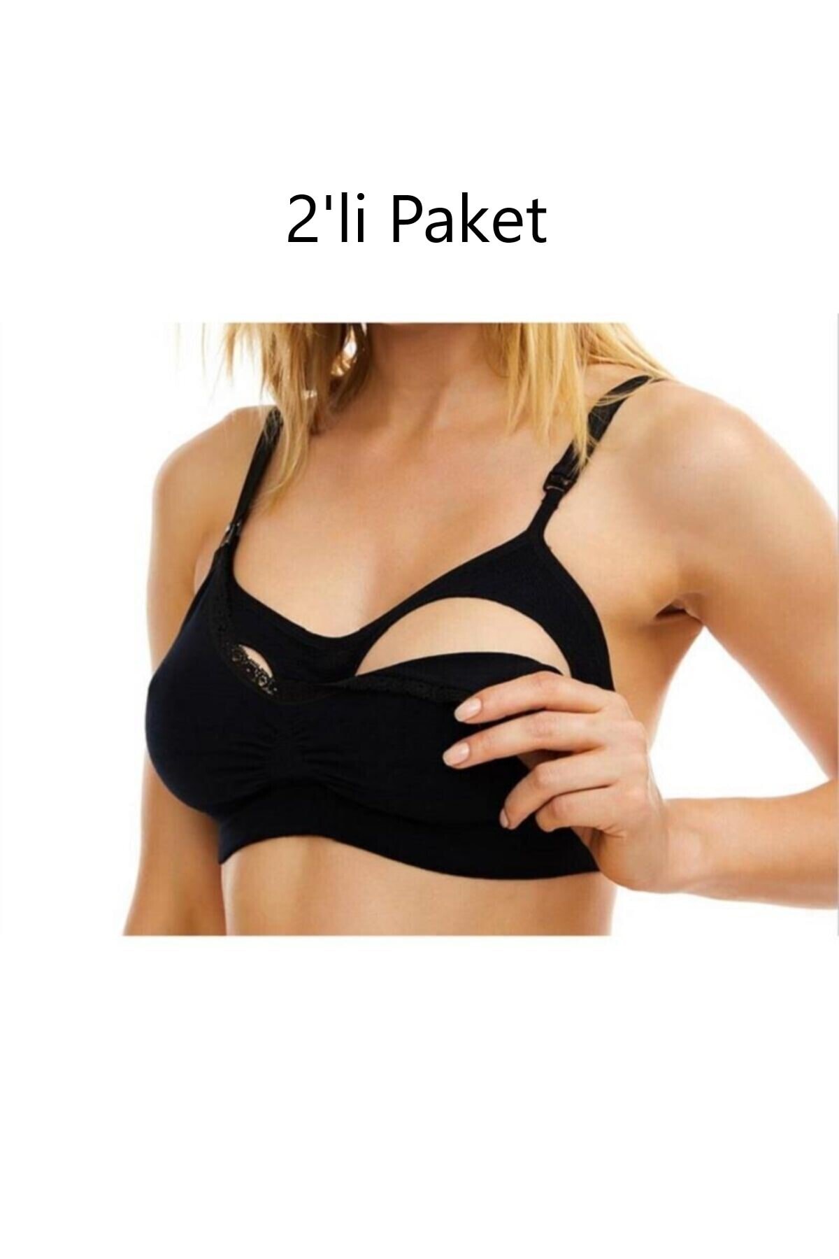 Lohussa Kadın 2'li Siyah Toparlayıcı Dikişsiz Emzirme Sütyeni