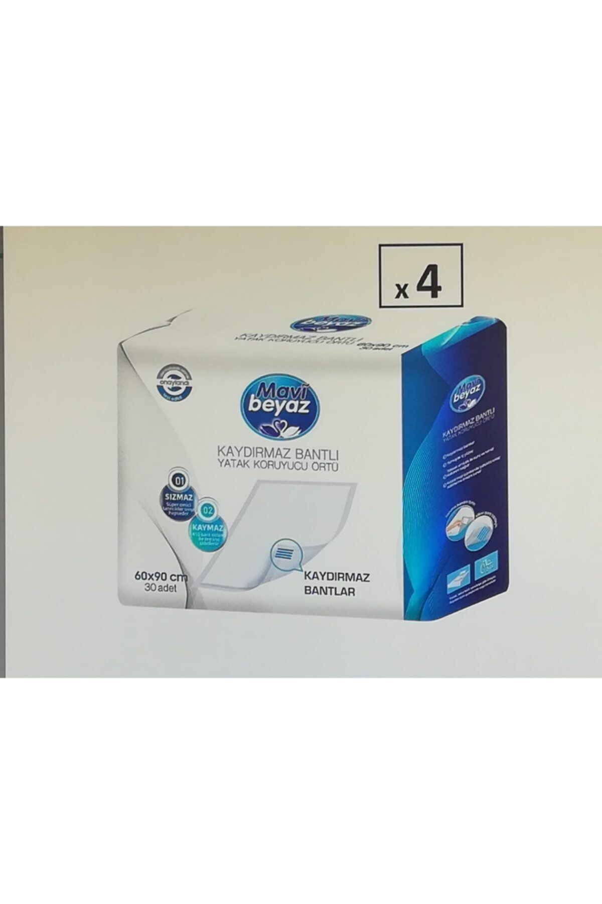 Mavi beyaz Markalı Kaydırmaz Yatak Koruyucu Örtü 60x90 Cm 4x30=120 Kullanım