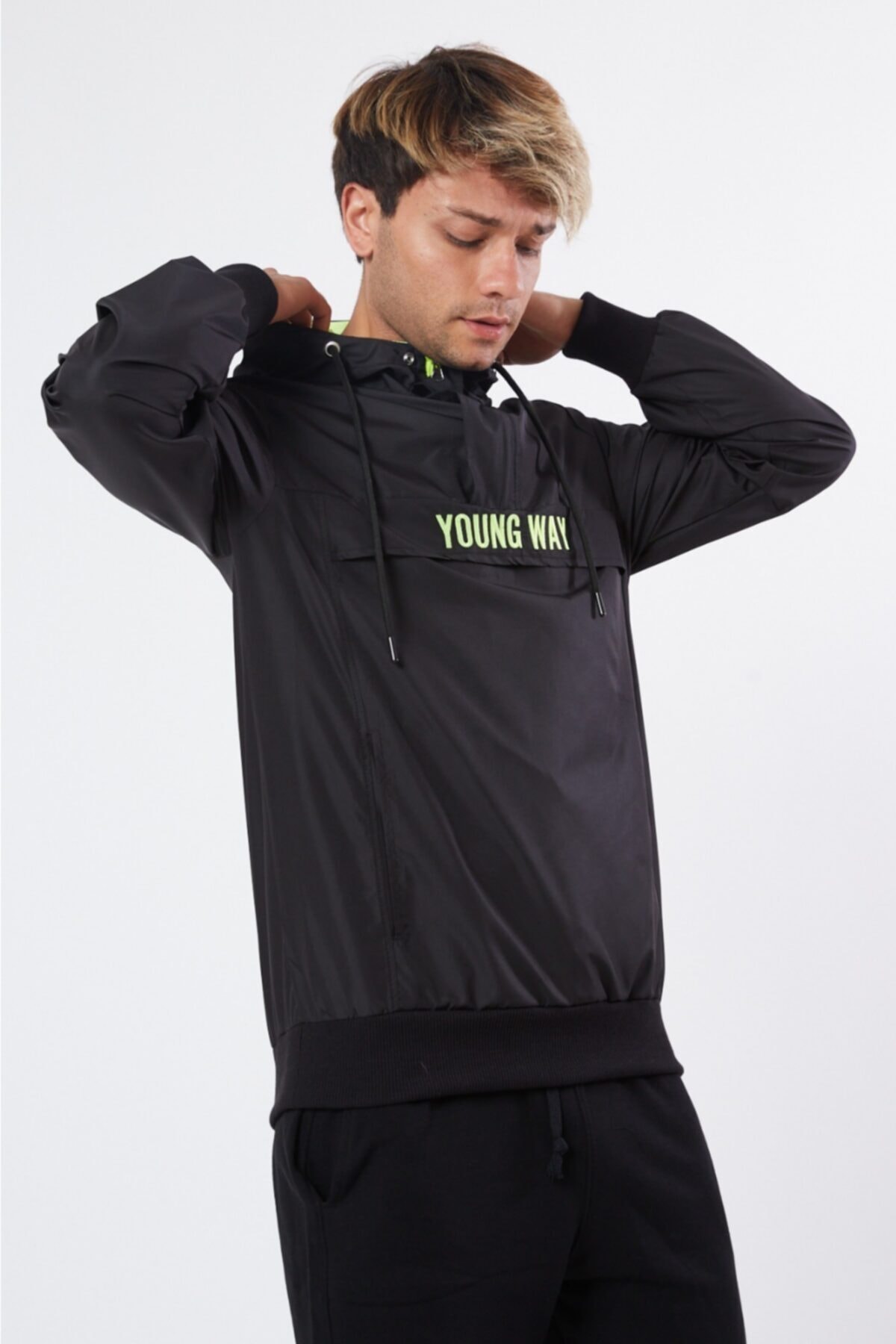 CALIFORNIA REPUBLIC Erkek Siyah Kapüşonlu Yağmurluk