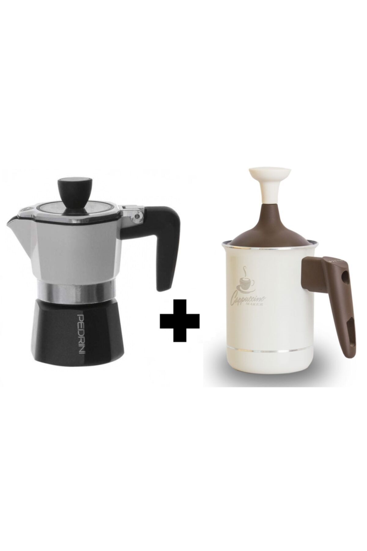 Pedrini Aluminyum Moka Pot Şeffaf Kapaklı 3 Cups & Süt Köpürtücü 0,5 Lt