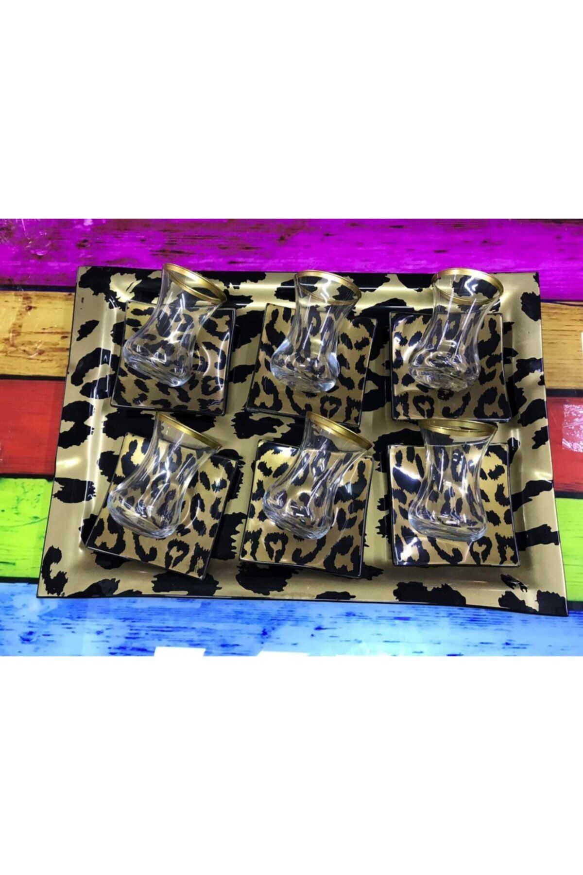 İBOKAN Leopar Desenli Çay Seti 13 Parça