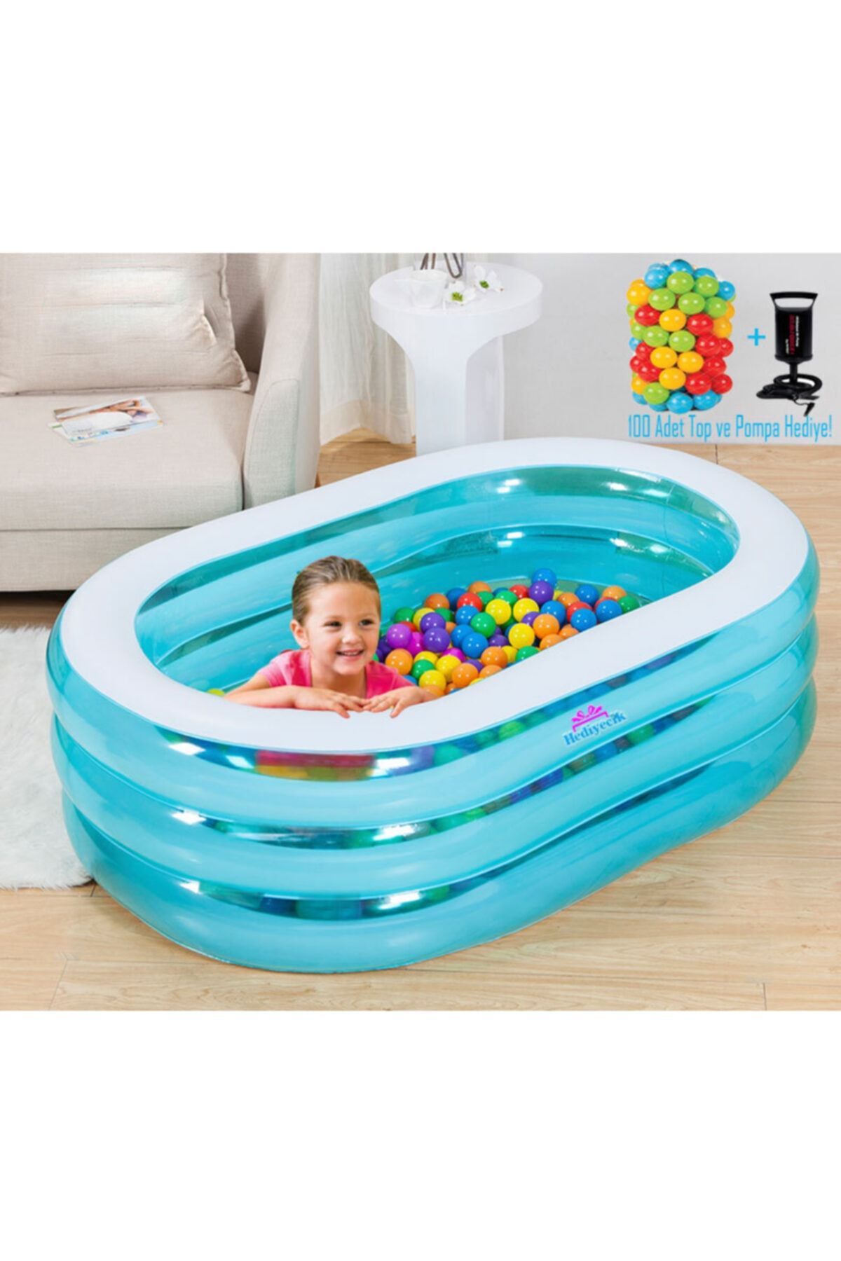 hediyecik Oyun Seti Şişme Oval Çocuk Oyun Havuzu 163x107x46 Cm Top