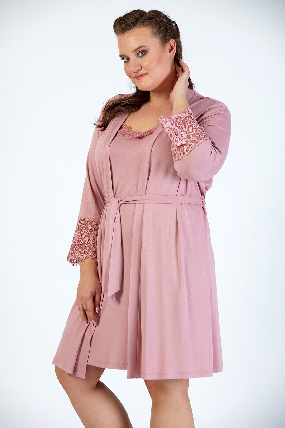 Büyük Moda Penye Dantel Detaylı Sabahlık