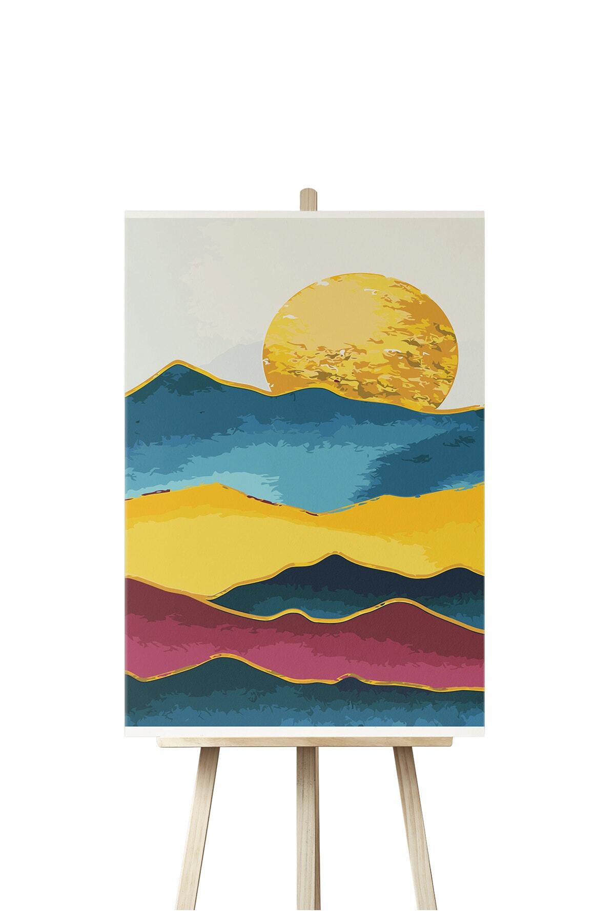 KendinYap Dağlar, Güneş Ve Kuşlar - Sun&birds/sayılarla Boyama Kanvas Tablo Seti-72*90 Cm (çerçeveye Gerili)