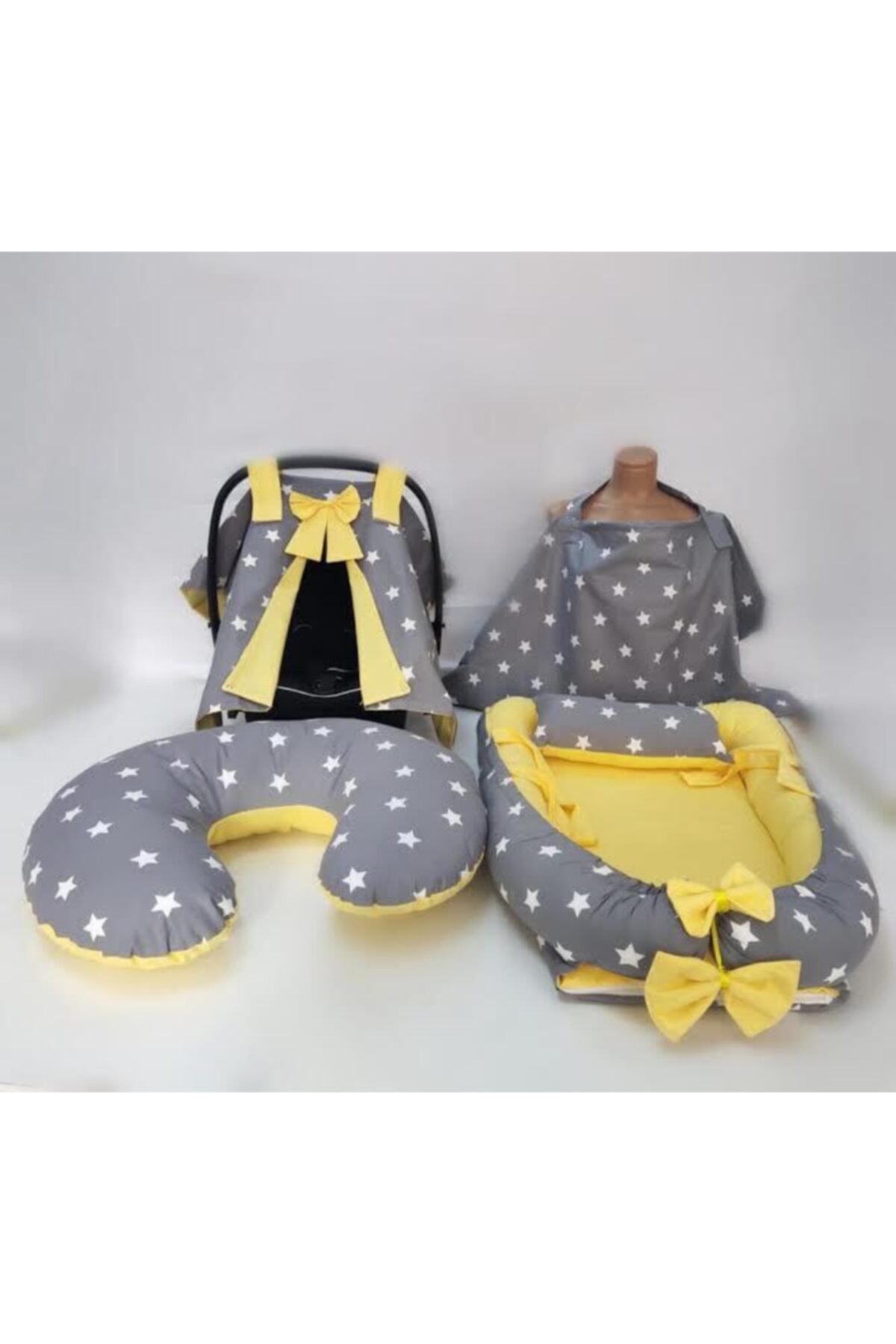 BABYNESTSOFFİCİAL Bebek Uyku Yatağı Sarı 4'lü Set Organik Pamuklu