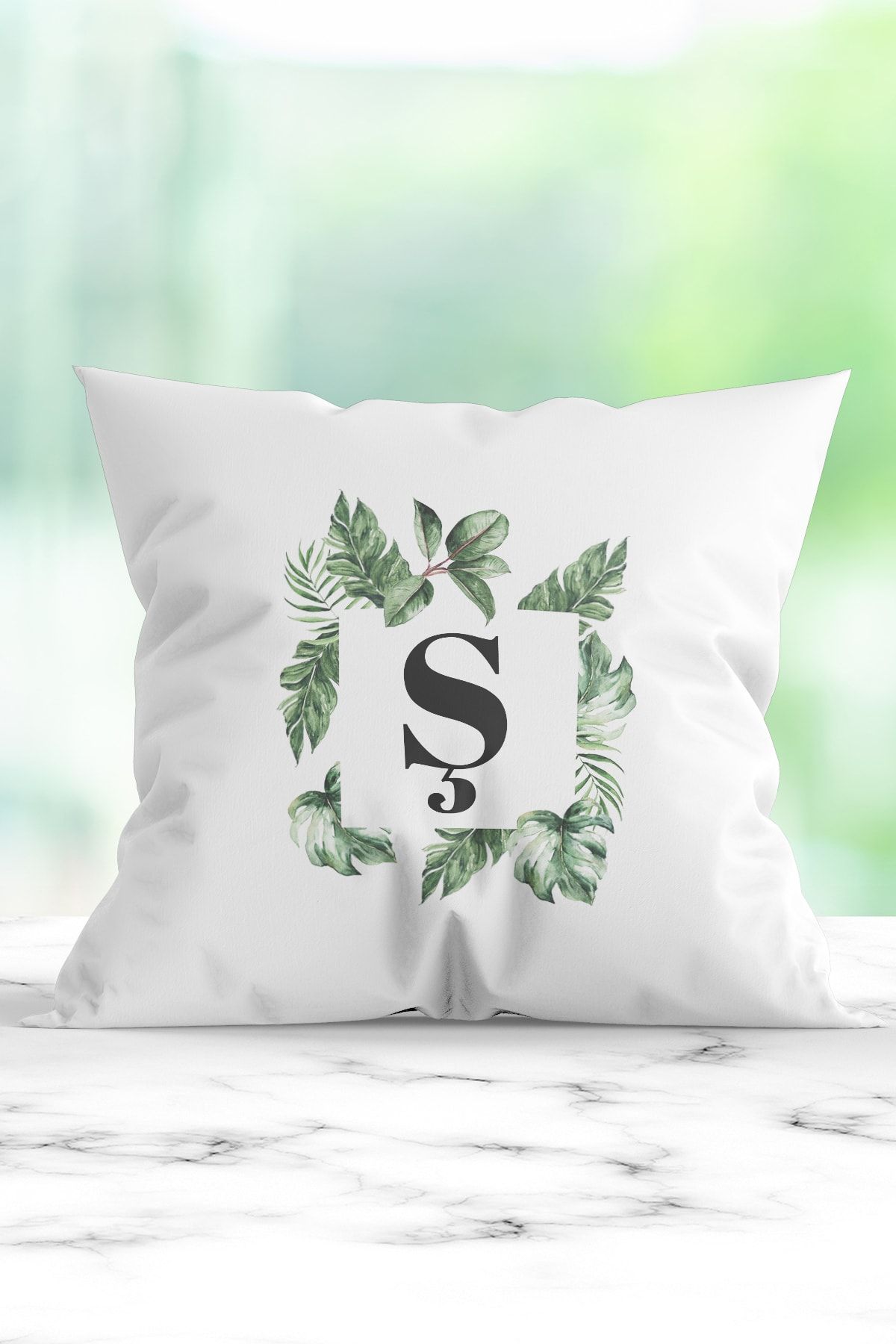 WixelArt Special Leaf Printed Pillow with the Letter S