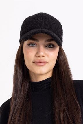 Kadın Şapka Peluş Ponpon Kumaş Siyah Image 0