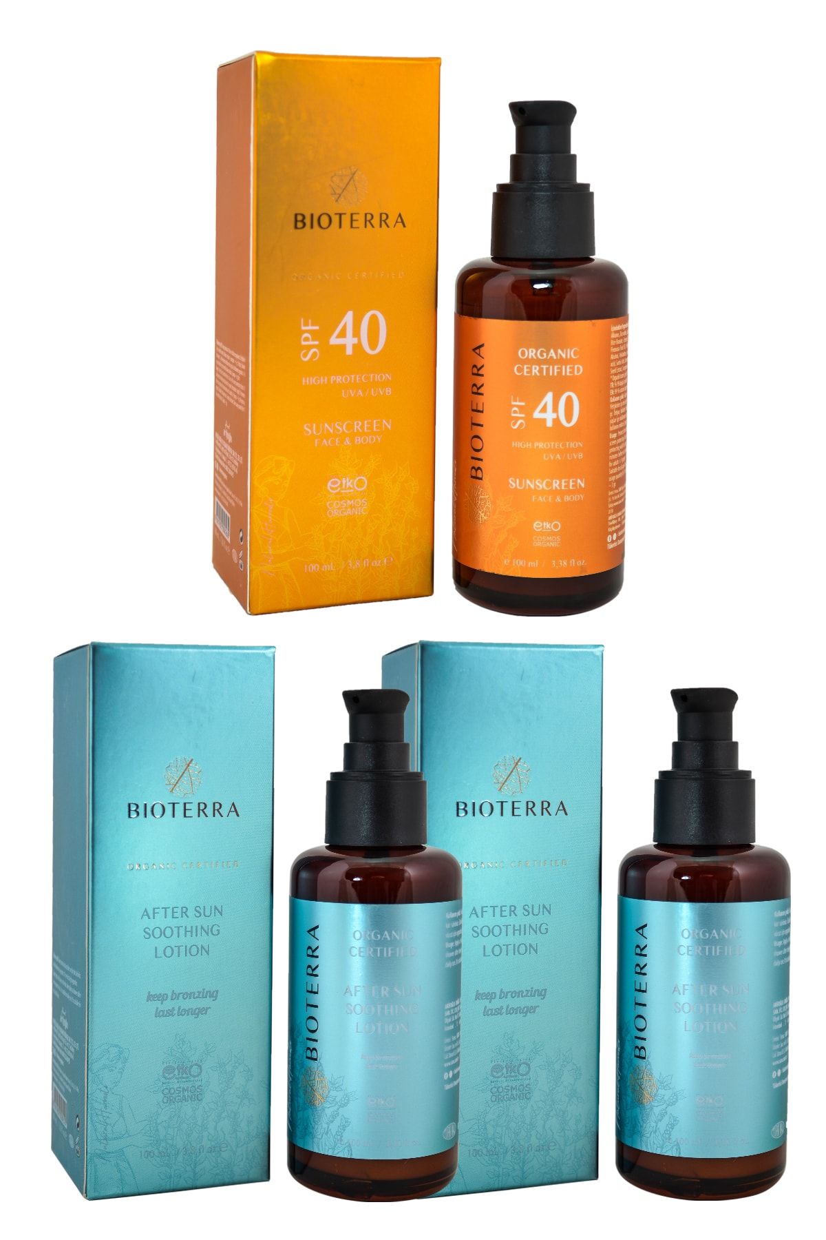 Bioterra Organik 100 ml 2 Ad Güneş Sonrası Losyon + Org Spf 40 1 Ad Güneş Kremi 100 ml 3 Lü Set