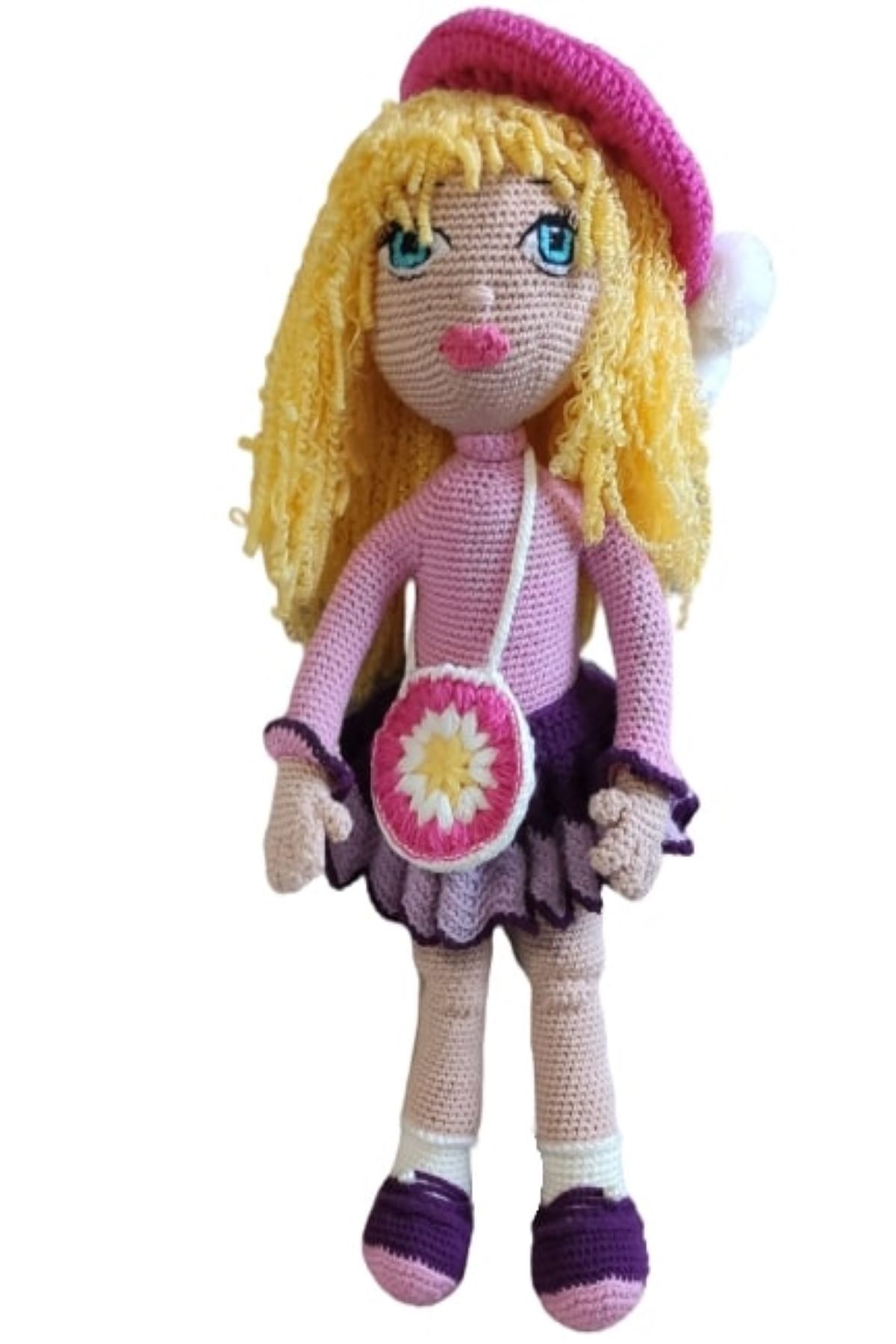 NesliWorld Kıvırcık Sarı Saçlı Kız Bebek Amigurumi Oyuncak