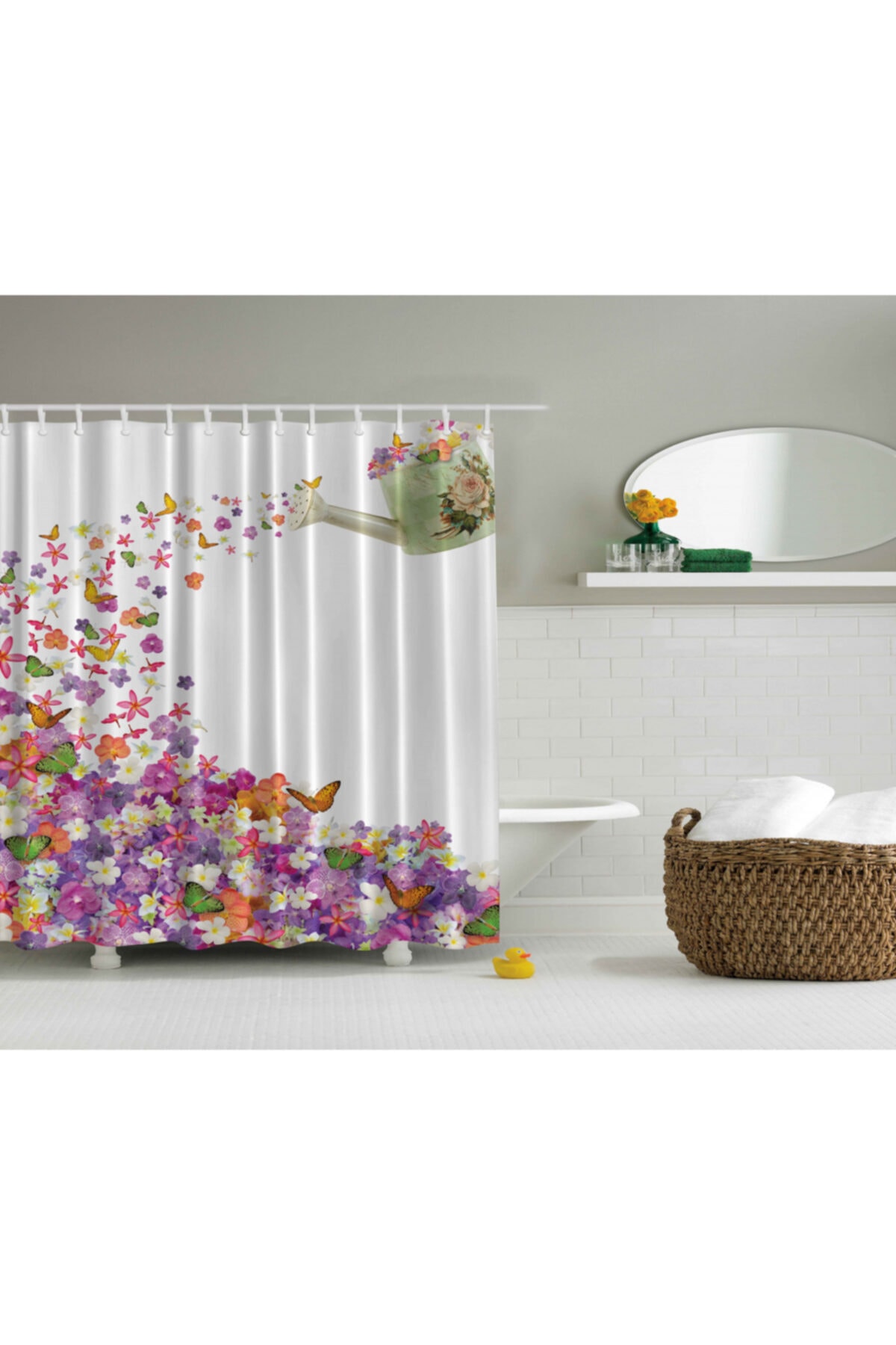 Orange Venue Masalsı Duş Perdesi Rengarenk Çiçek Desenli Rengirenk