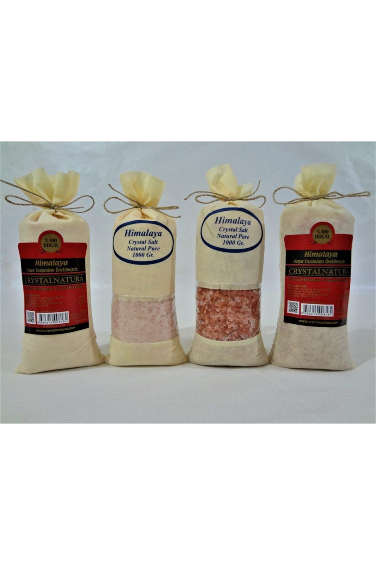 CRYSTALNATURA Himalaya Tuzu. Pembe Öğütülmüş 1 Kg 2 Adet ,granül 1kg 2 Adet Çuval.toplam 4 Kg.