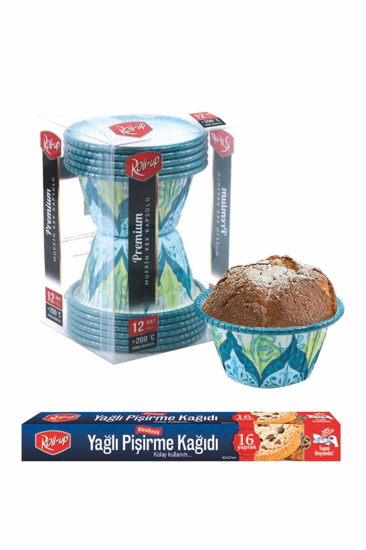 Kullan At Market Turkuaz Desenli Muffin Ve Kesilmiş Pişirme Kağıdı Set