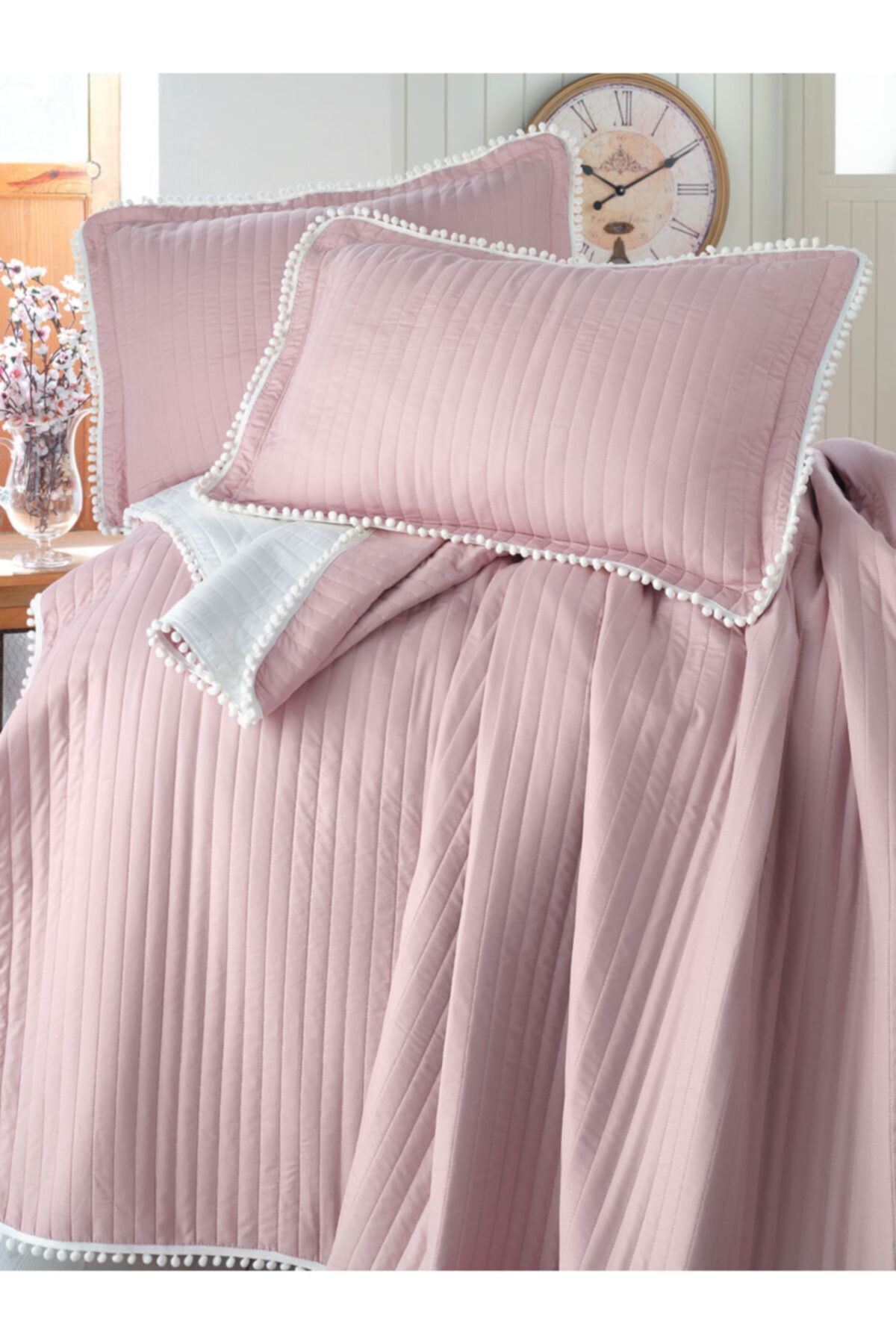 evim home ponponlu yatak ortusu set tek kisilik fiyati yorumlari trendyol