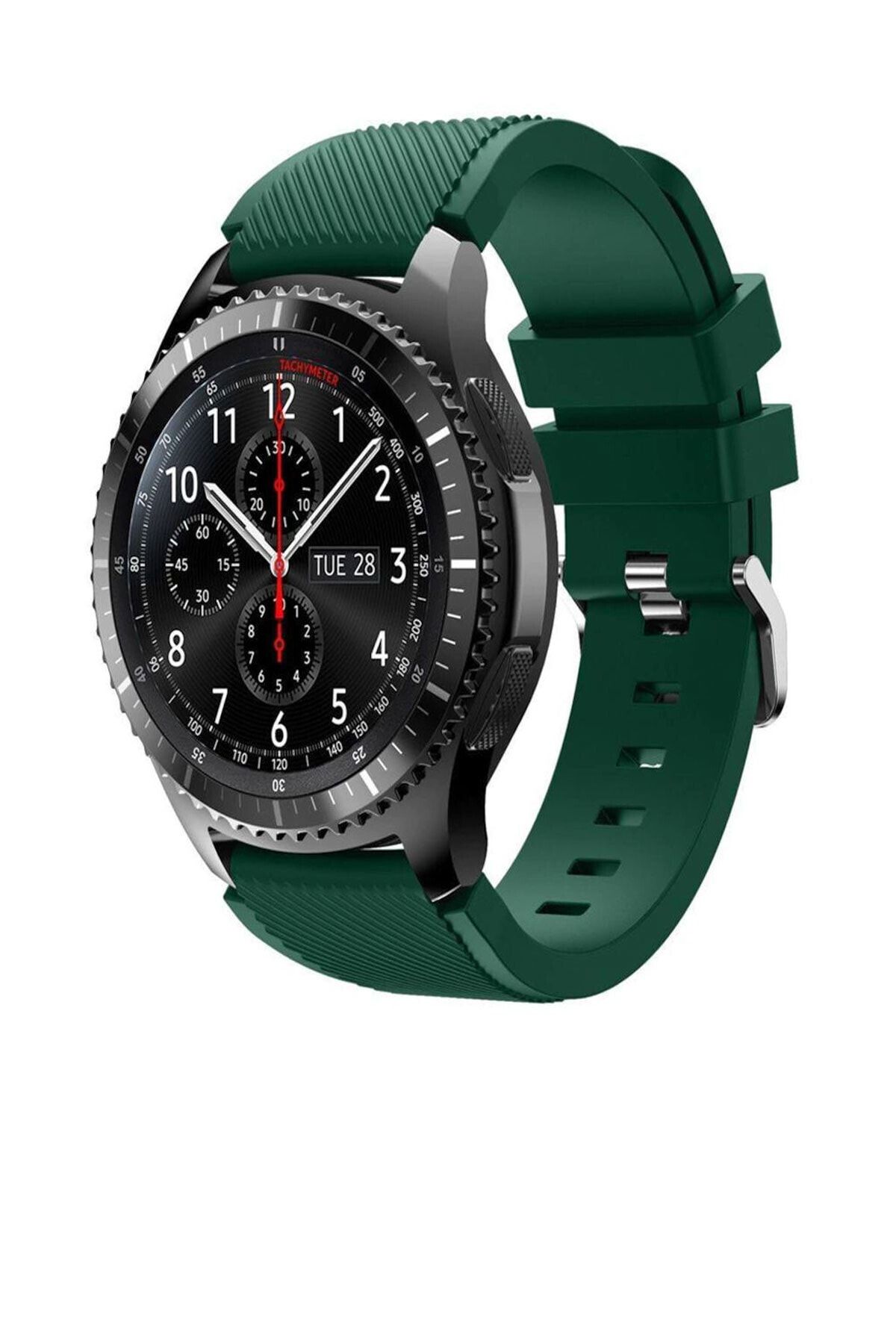 TahTicMer Samsung Watch Gear S3 Frontier 46mm Sport Kordon Silikon Koyu Yeşil