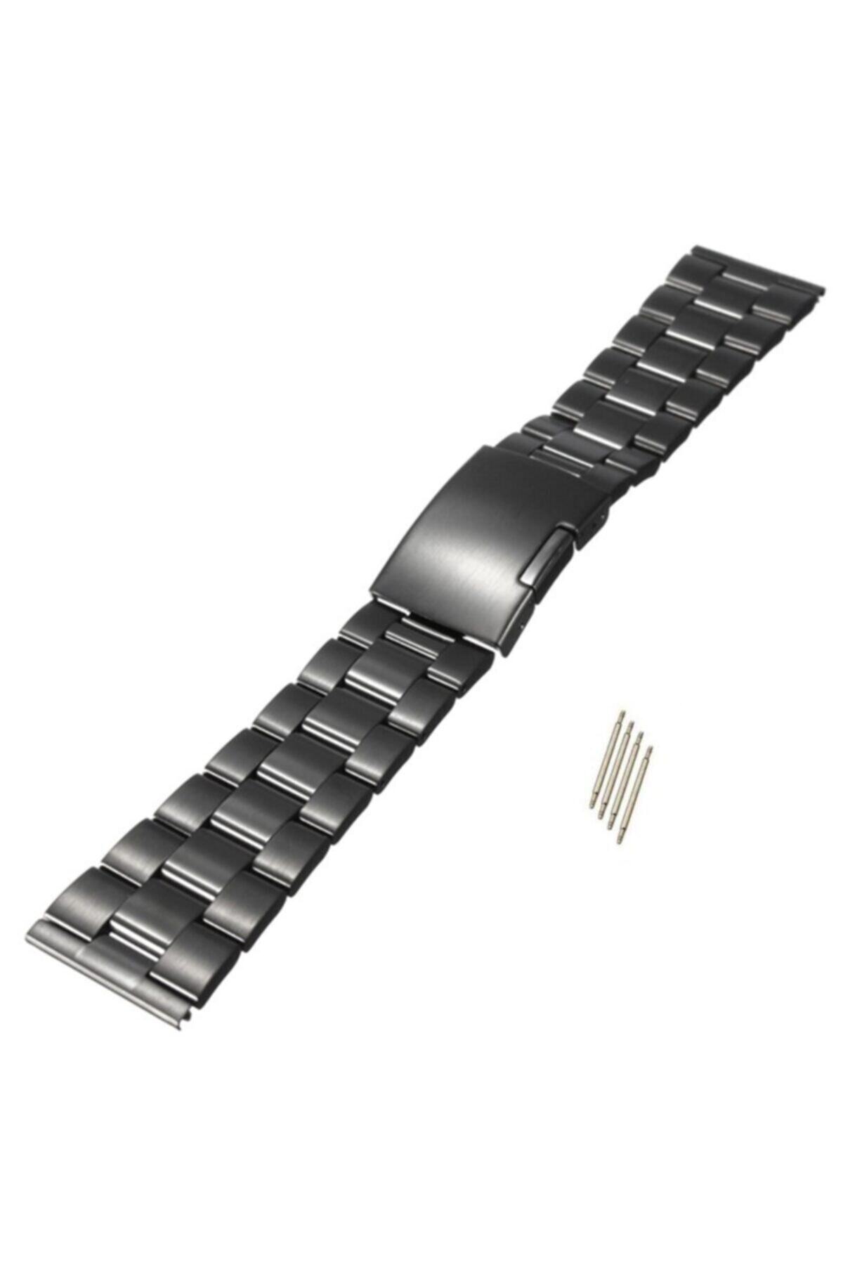 Trendburada Siyah Renk Paslanmaz Çelik Kilitli Metal Saat Kordonu Kayışı 24mm