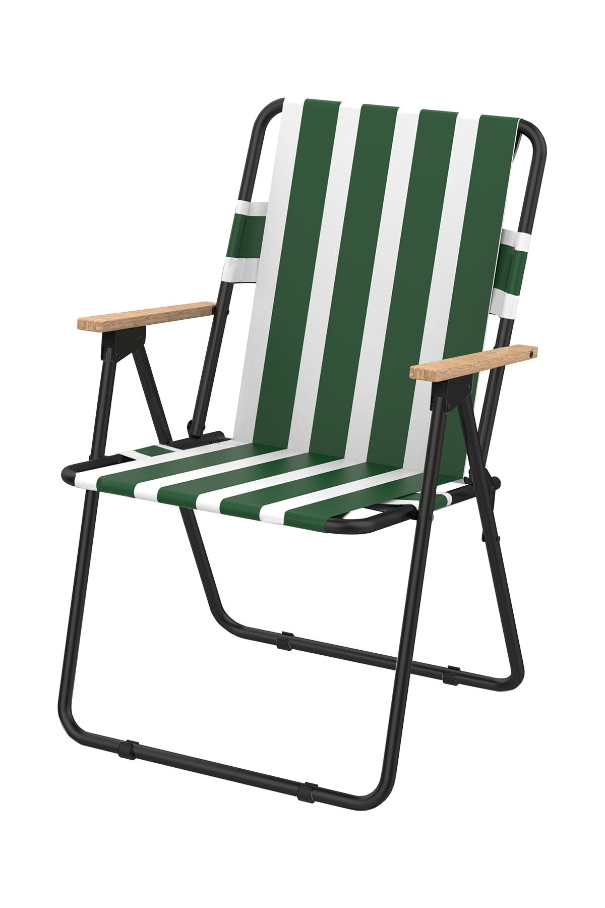 Kamp Sandalyesi 2 Adet Yeşil Çizgili Katlanır Sandalye Balkon Bahçe Sandalyesi - Yeşil Çizgili