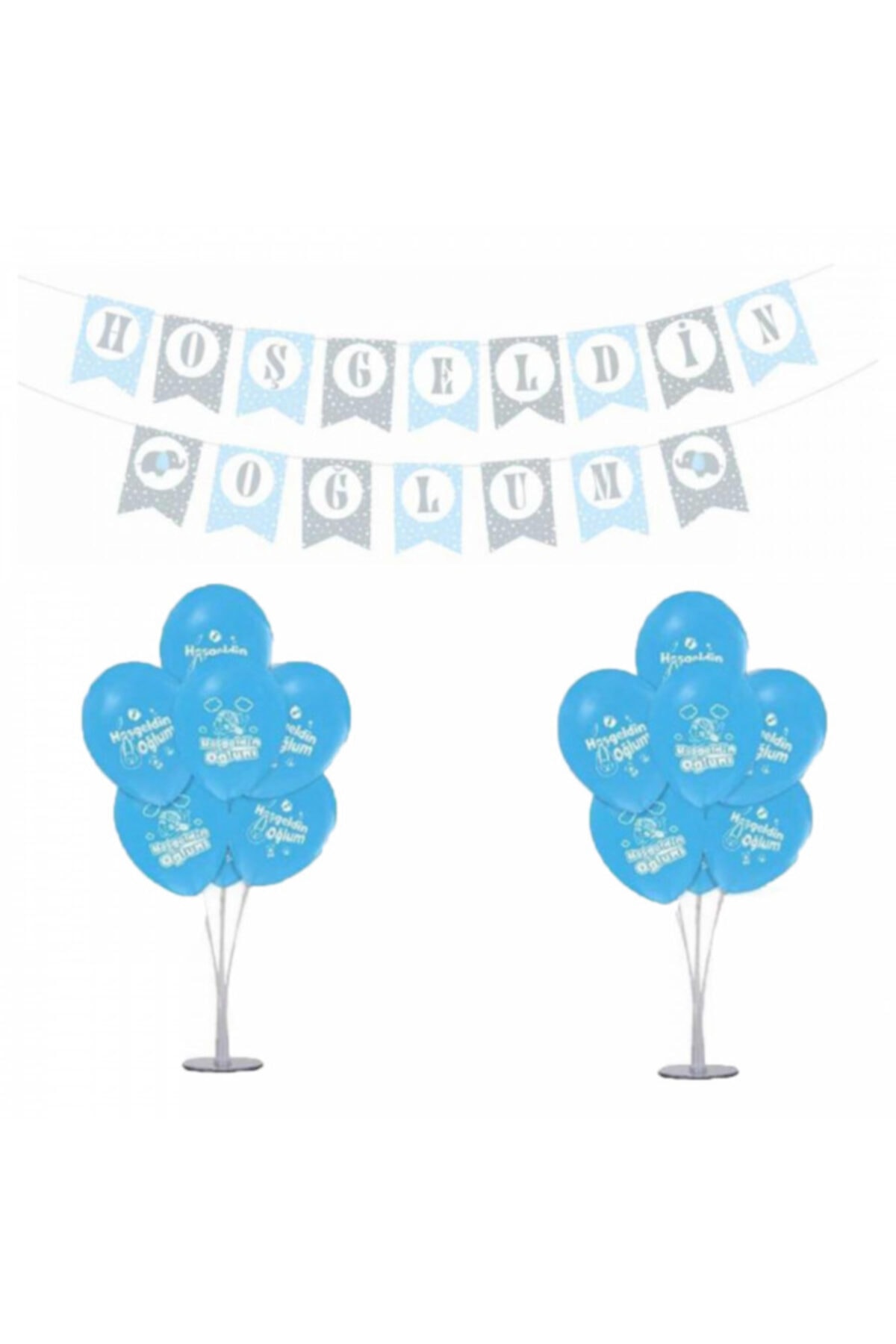 kidspartim 7 Li Balon Stand Demeti 2 Li Hoşgeldin Oğlum Mavi Balon