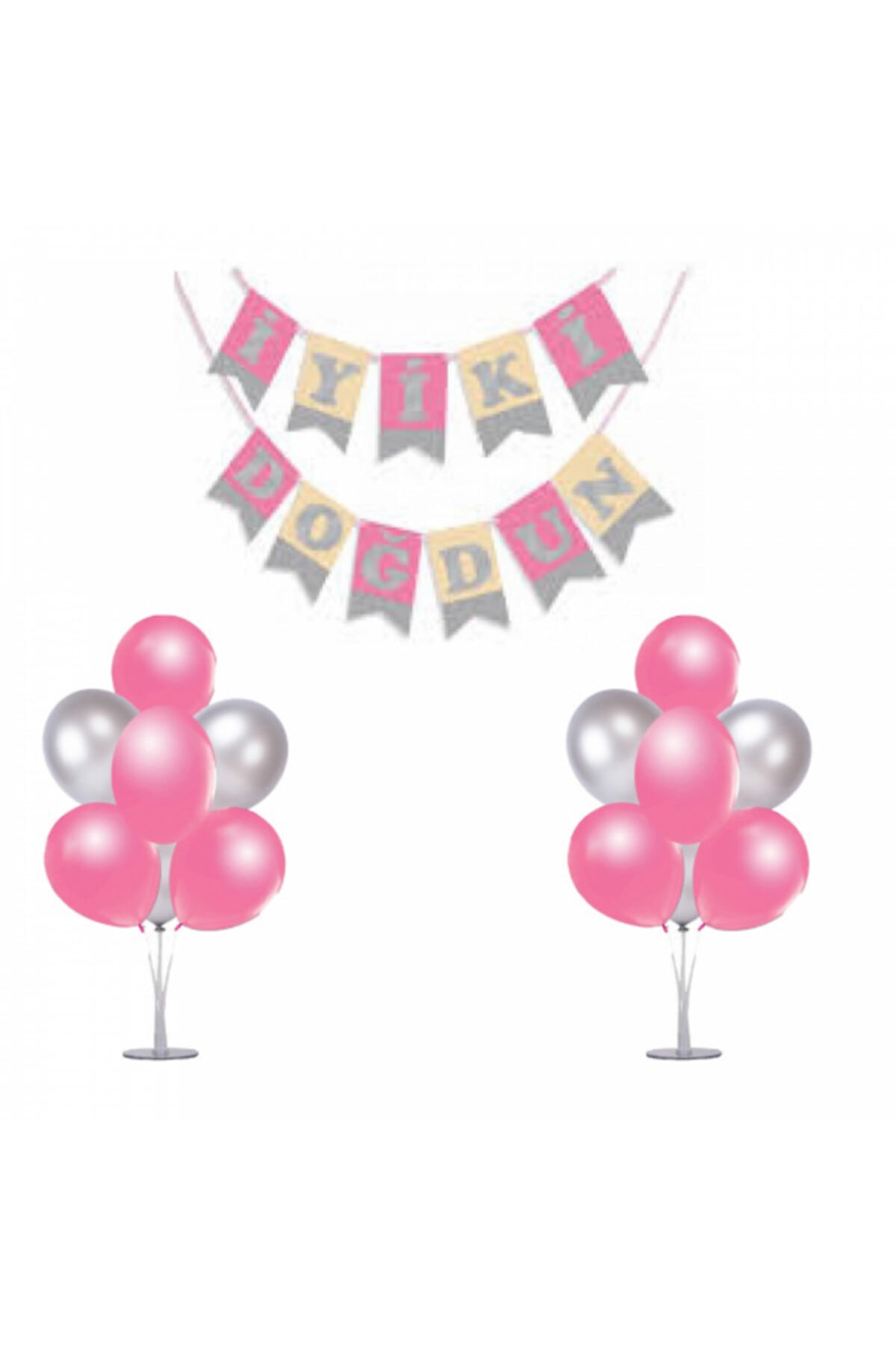kidspartim 7 Li Balon Stand Demeti Iyi Ki Doğdun 2 Li Pembe Balon