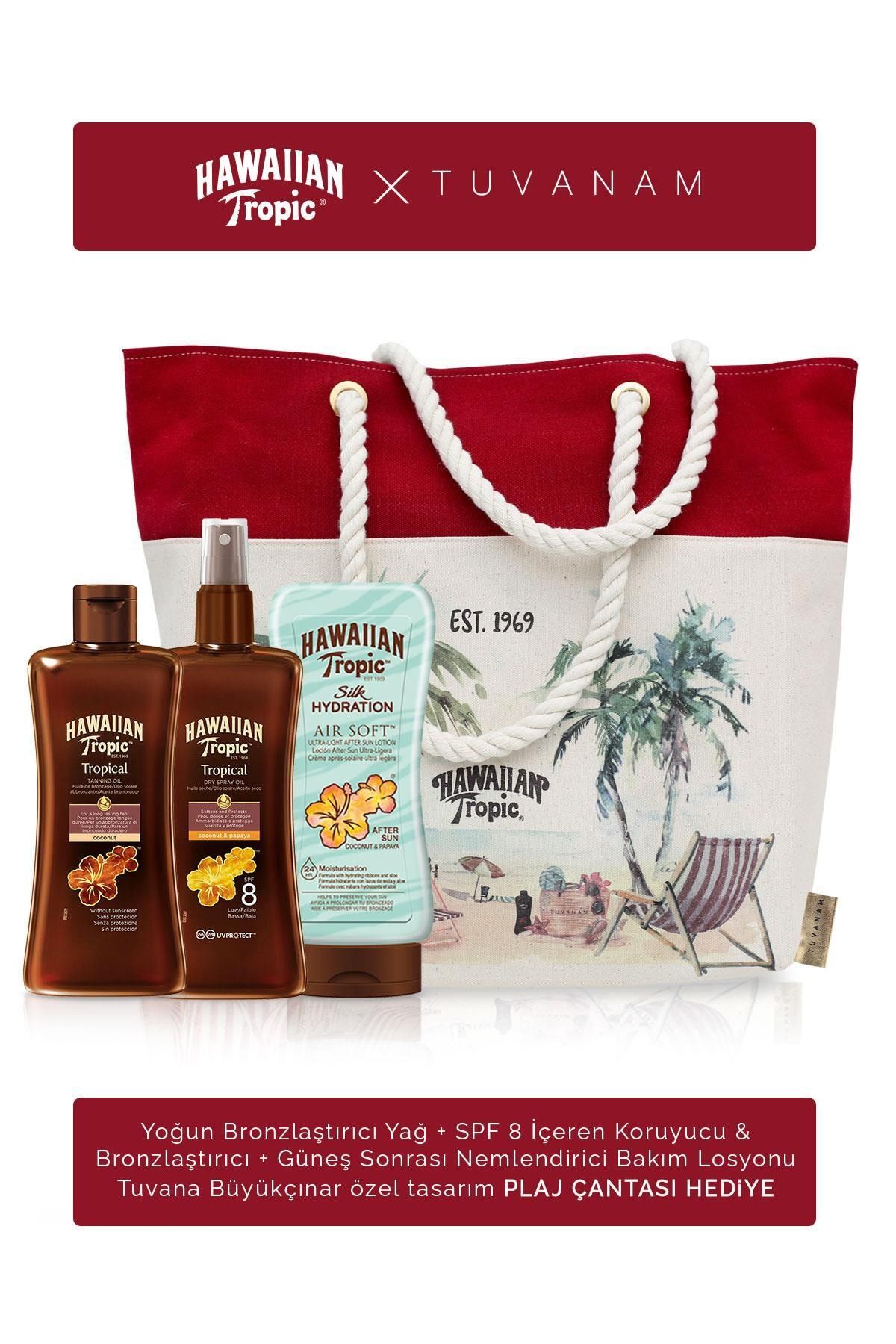 Hawaiian Tropic Bronzlaştırıcı + Spf 8 Koruyucu&Bronzlaştırıcı + Güneş Sonrası Losyon + Tuvanam Plaj Çantası Hediye