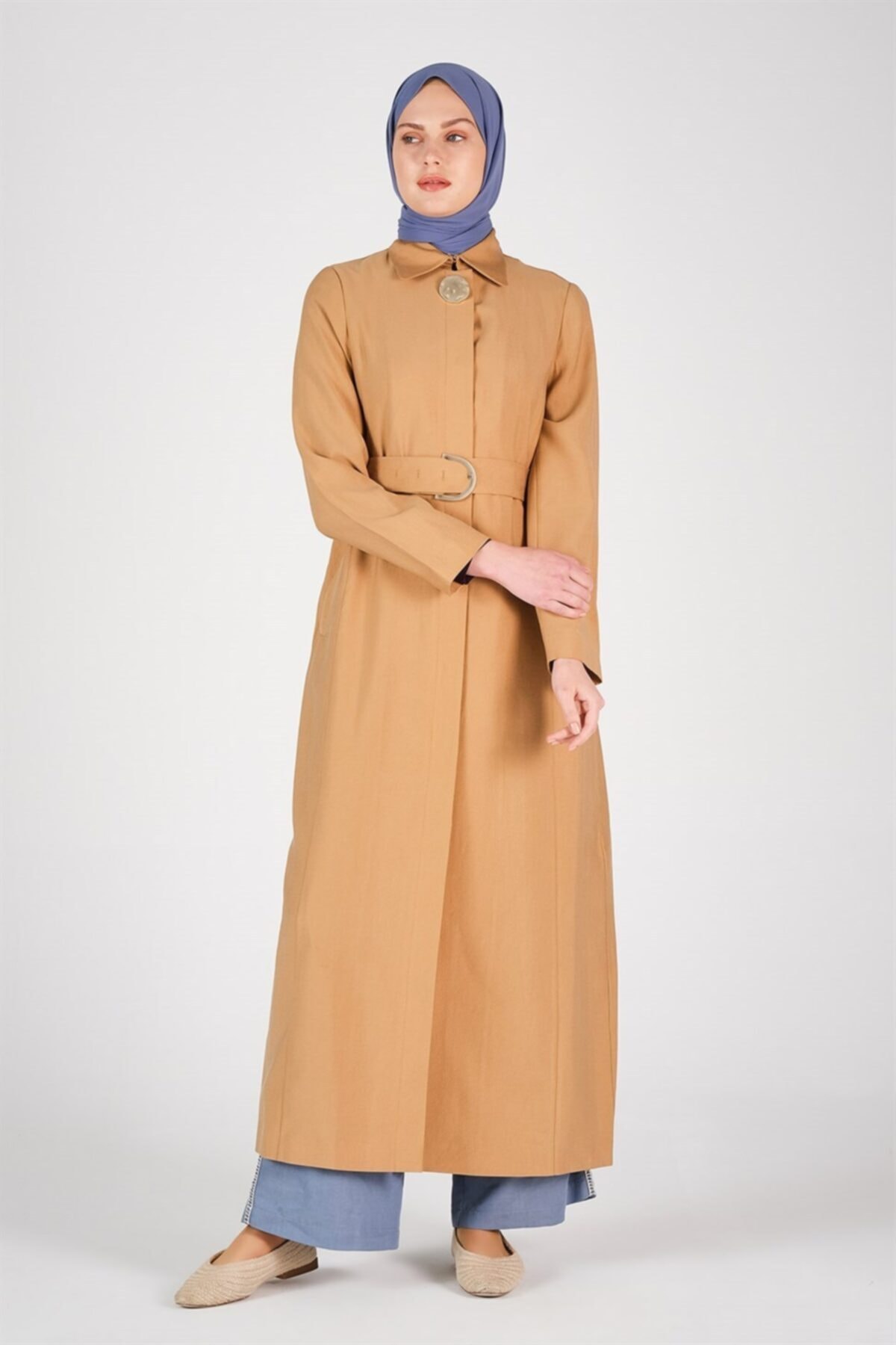 Armine Düğmeli Tensel Pardesü Camel 20y8211