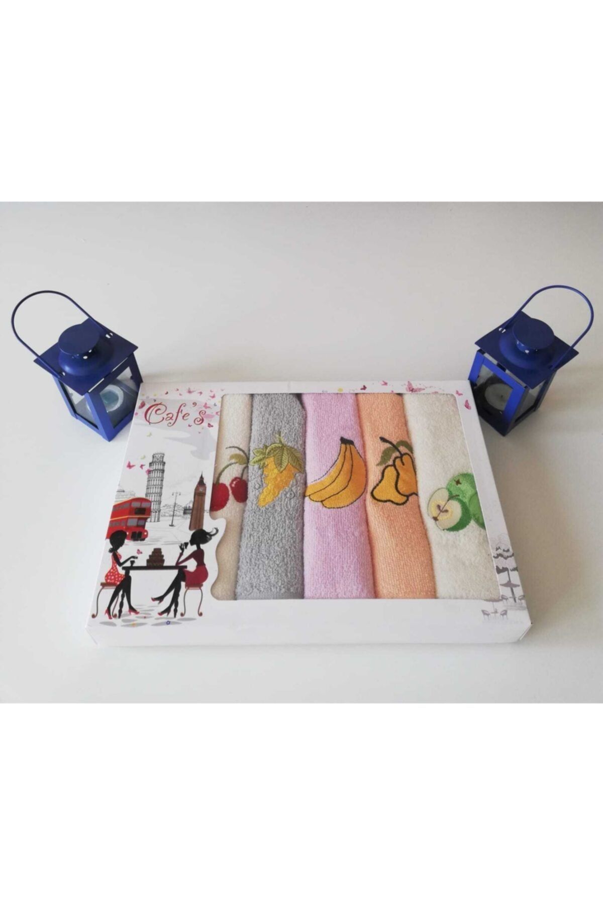 Duygu Meyve Nakışlı Mutfak Peçetesi 30*50 cm 6'lı 6 Renk Kutulu