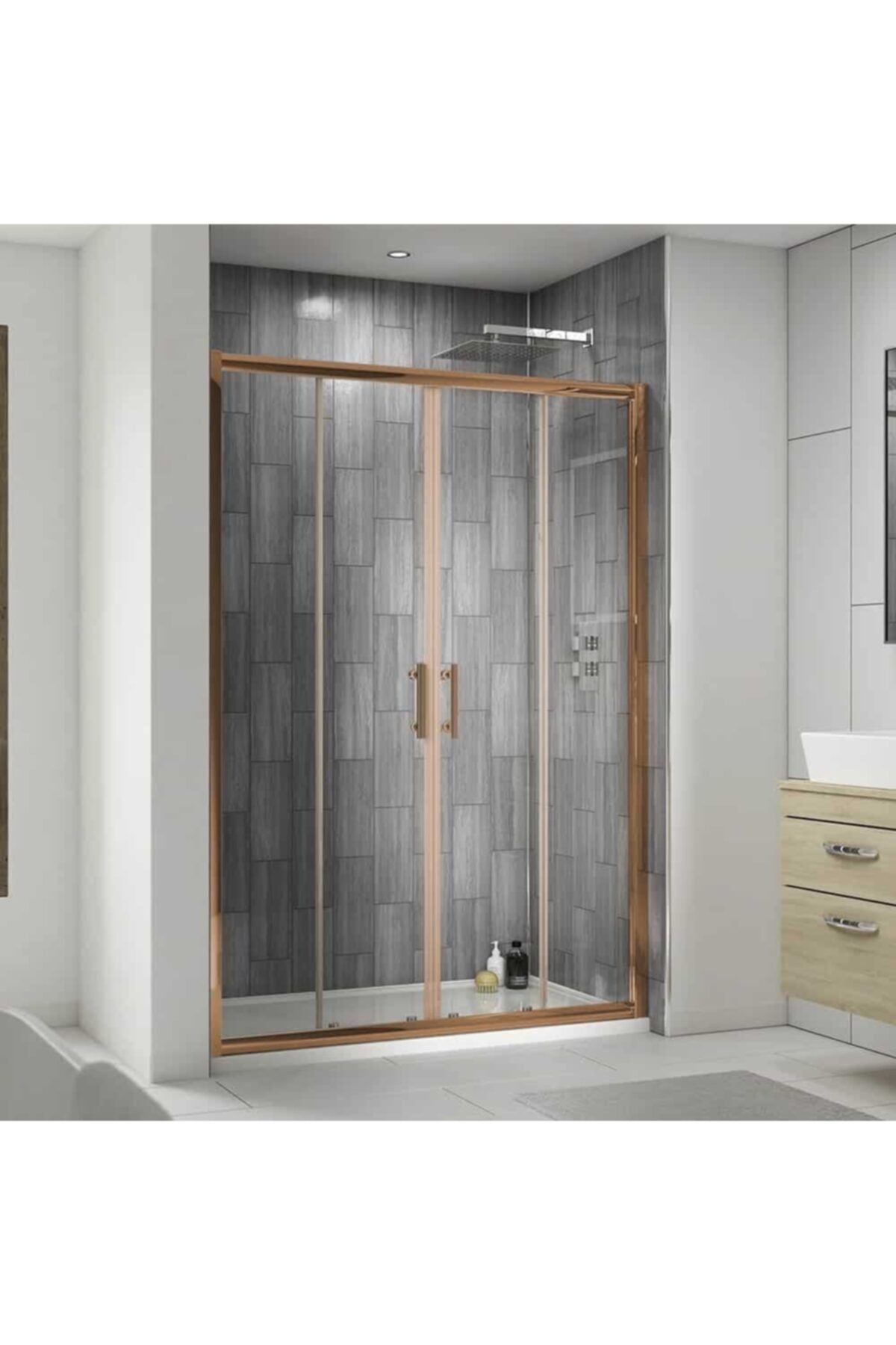 Duşakabincim 143 Cm Bronz Duş Üstü Iki Kapılı Duşakabin