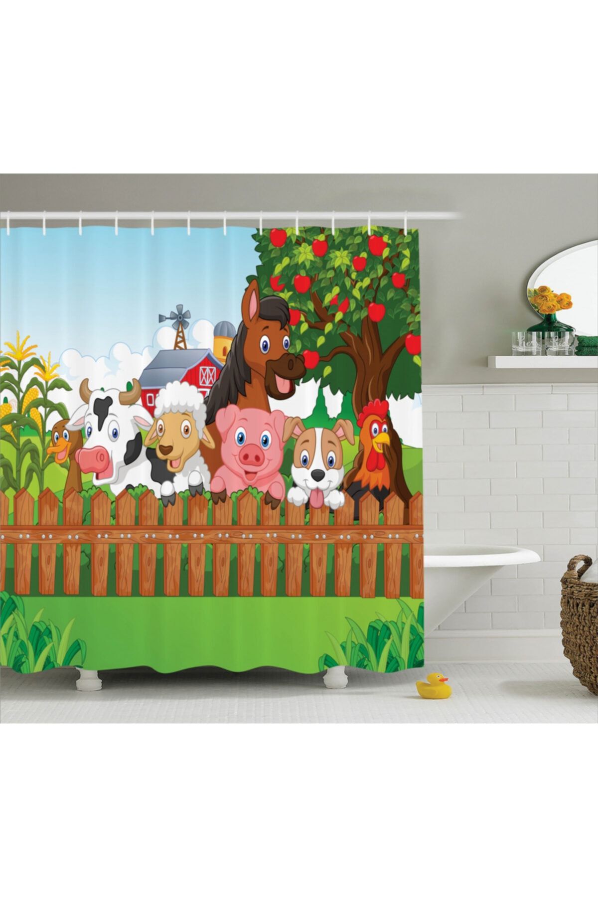Orange Venue Çocuklar Için Duş Perdesi Sevimli Çiftlik Desenli 180x200 cm