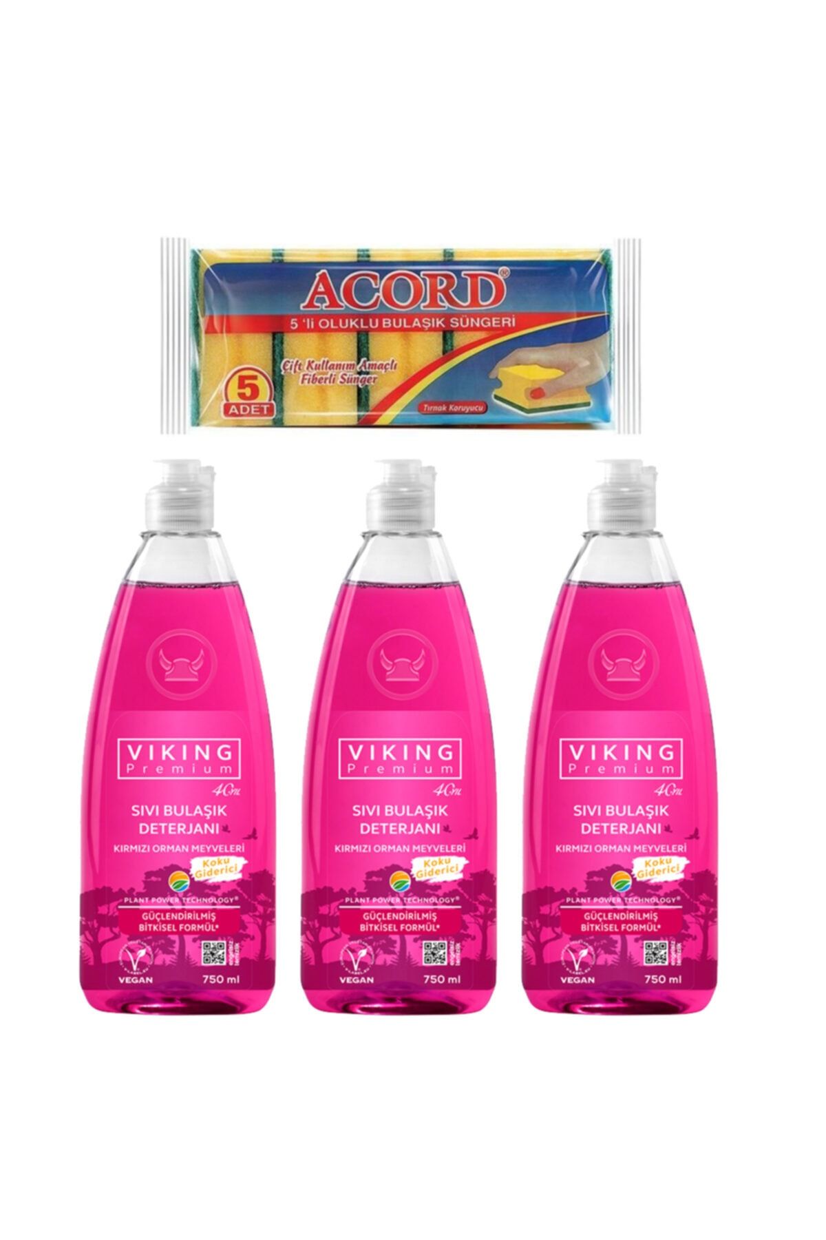 Viking 750ml Premium Sıvı Bul.deterjanı Kır.orman Meyveli ''3 Adet'' (5'li Sünger Hediyeli)