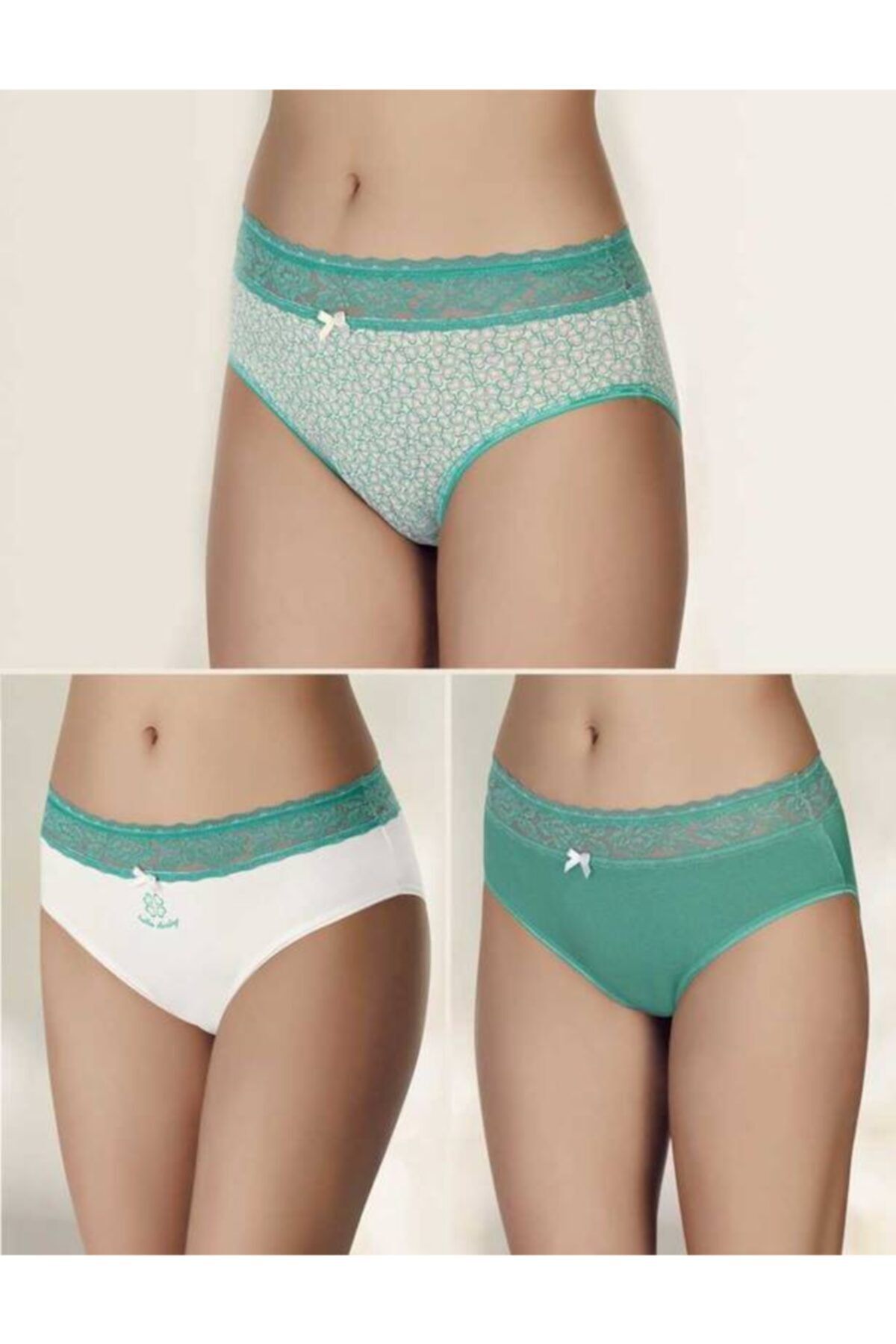 Şahinler Kadın Yeşil Beli Dantel Şeritli Slip 3'lü Mb3061