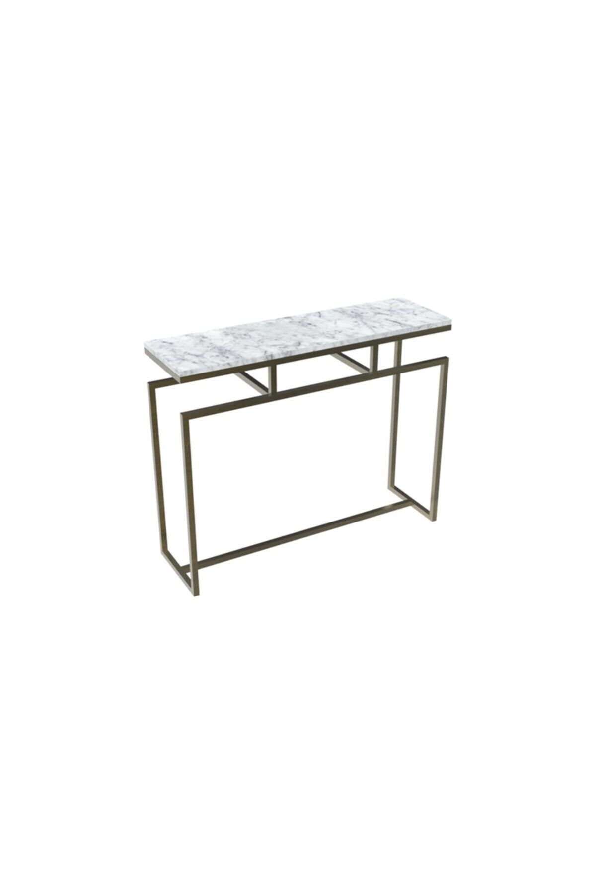 MAKSA Fabrizia 100cm Carrara White Mermer Antik Eskitme Pirinç Konsol