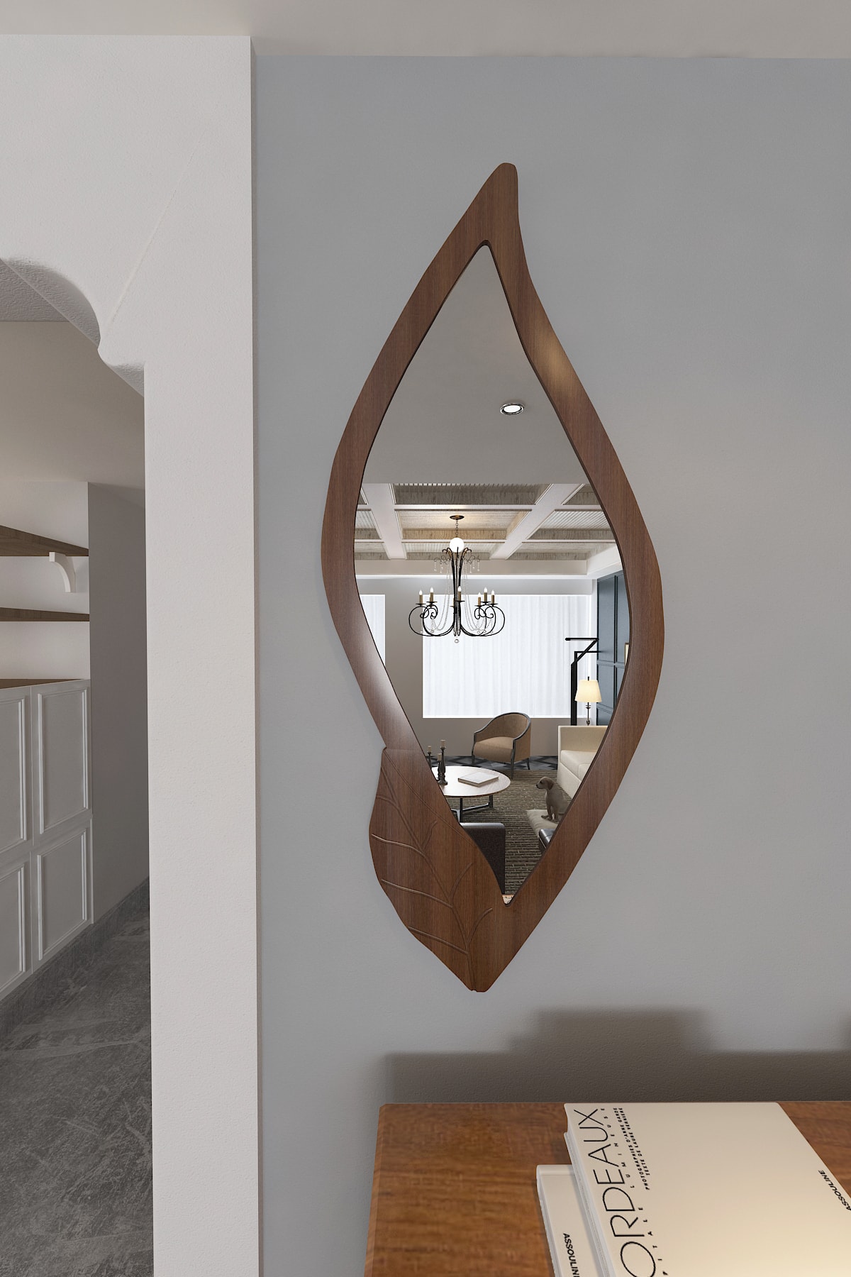 fatma keskinoğlu ikizler çeyiz Yaprak Dekoratif Konsol Aynası Ceviz