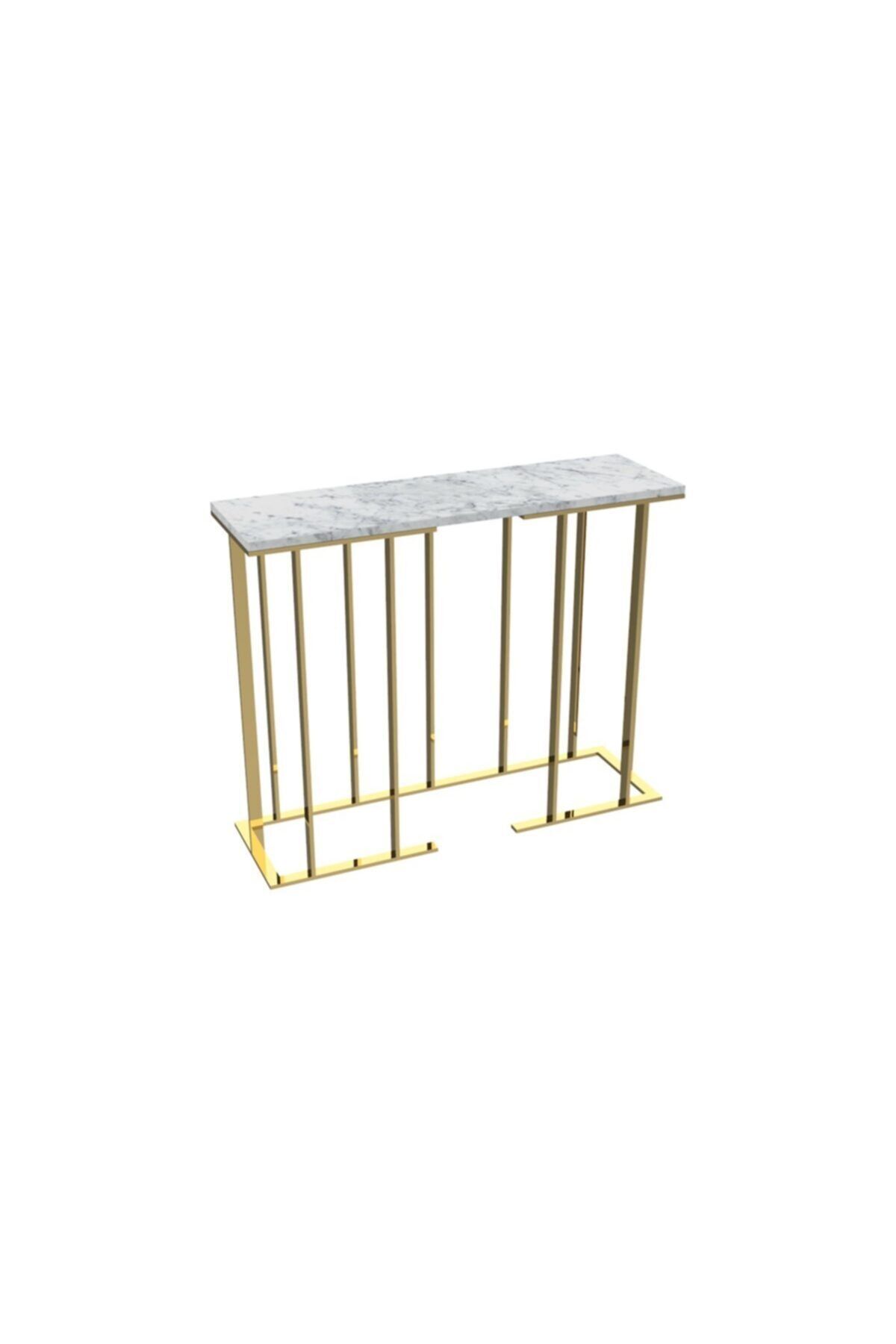 MAKSA Cammie 100cm Carrara White Parlak Paslanmaz Titanyum Gold Konsol