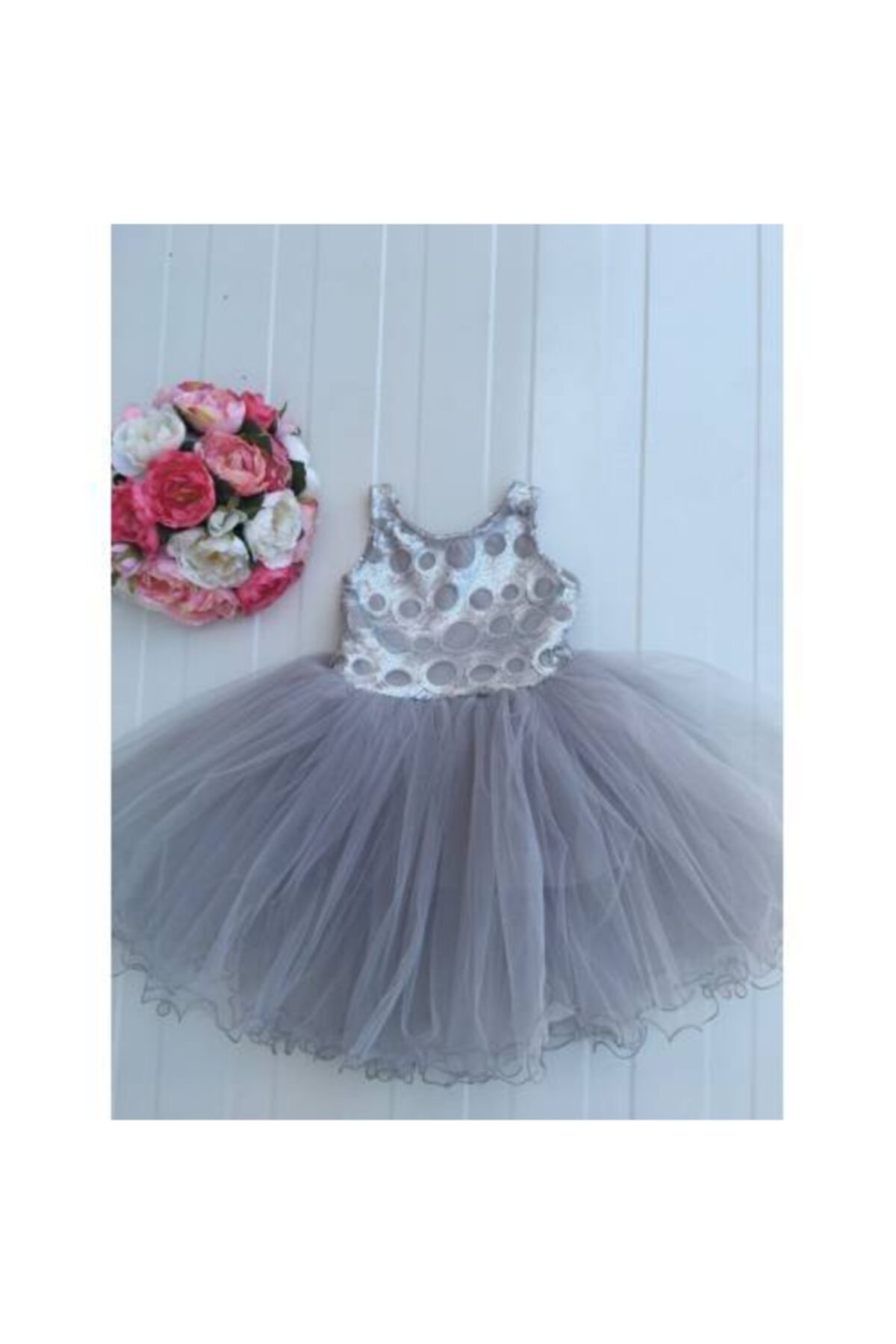 Lady Lou Gri Kabarık Kız Çocuk Elbise
