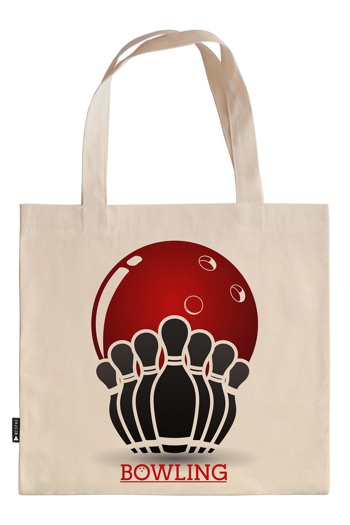 Mespho Bowling Topu Ve Labutlar 45x40 cm. Baskılı Ham Bez Çanta