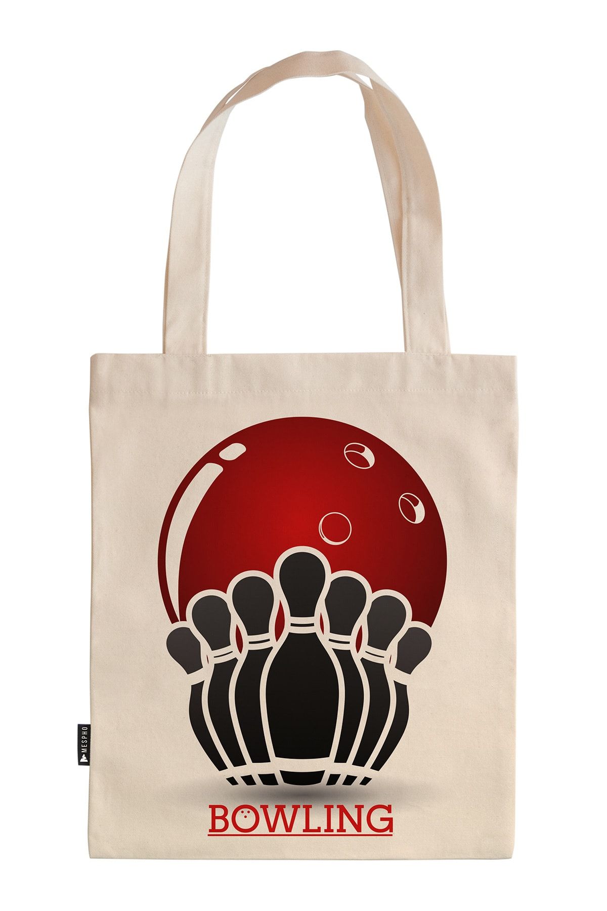 Mespho Bowling Topu Ve Labutlar 35x40 cm. Baskılı Ham Bez Çanta