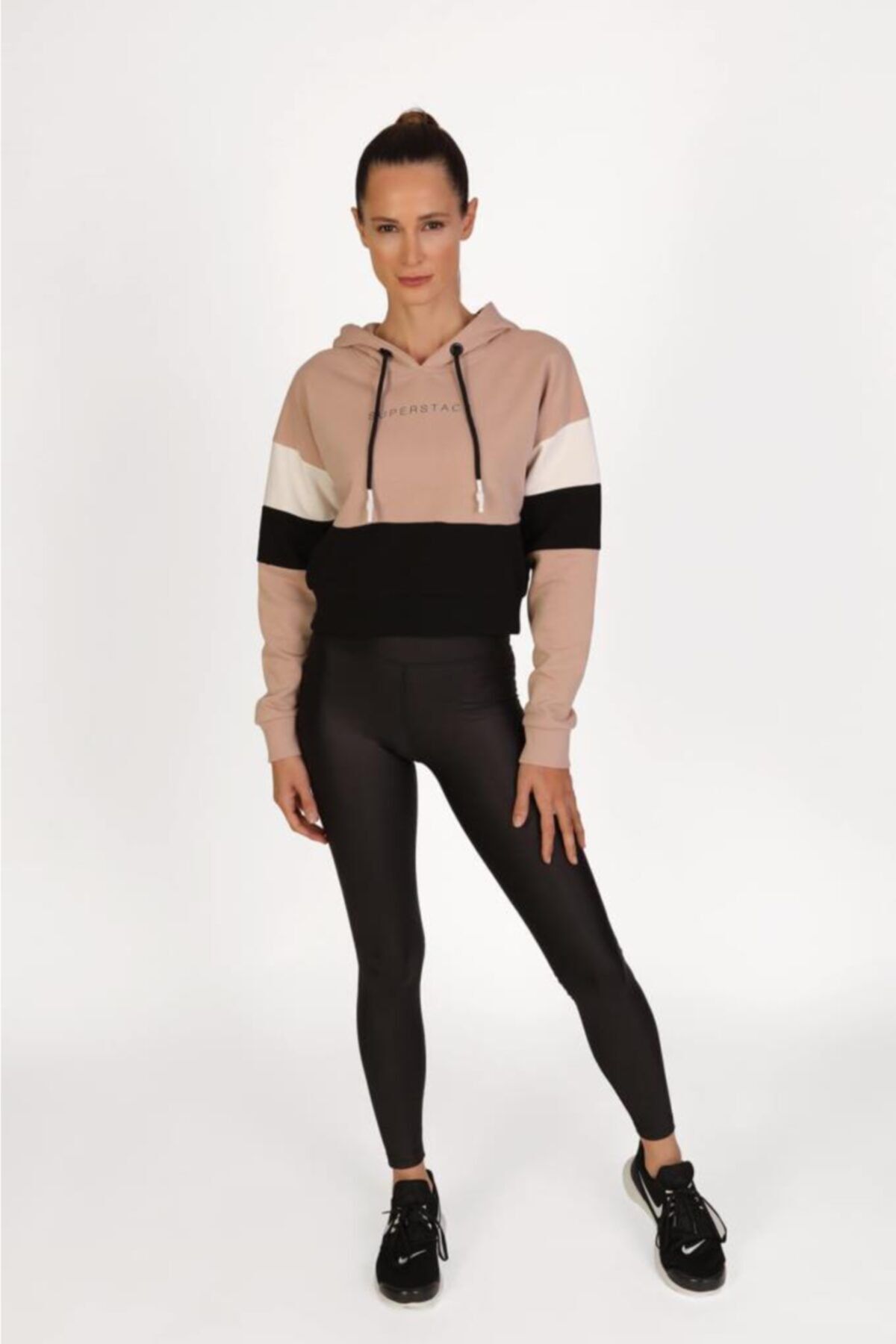 Superstacy Kapüşonlu Kısa Spor Vizon Sweatshirt