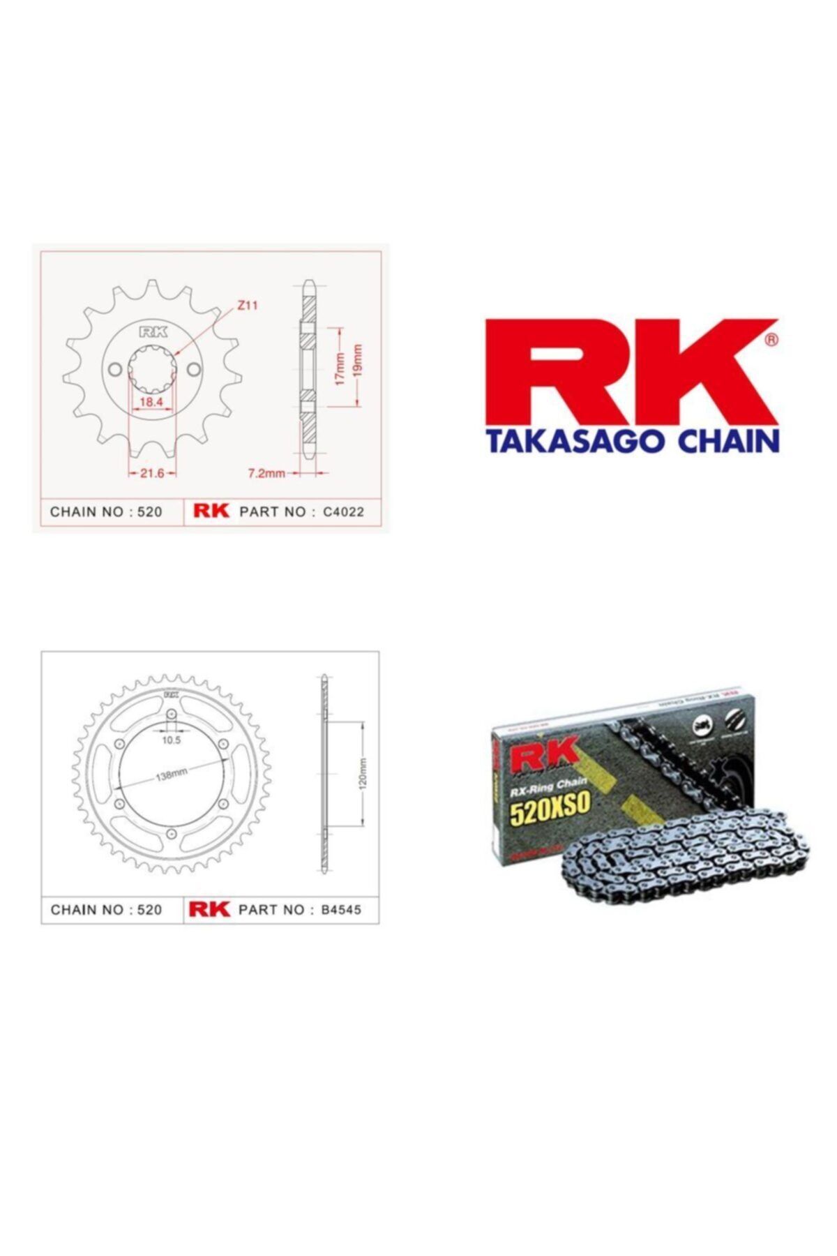 RK Honda Cbr 250 R Abs X-ring Zincir Dişli Set 520 Xso-14/36t(2014-2018)
