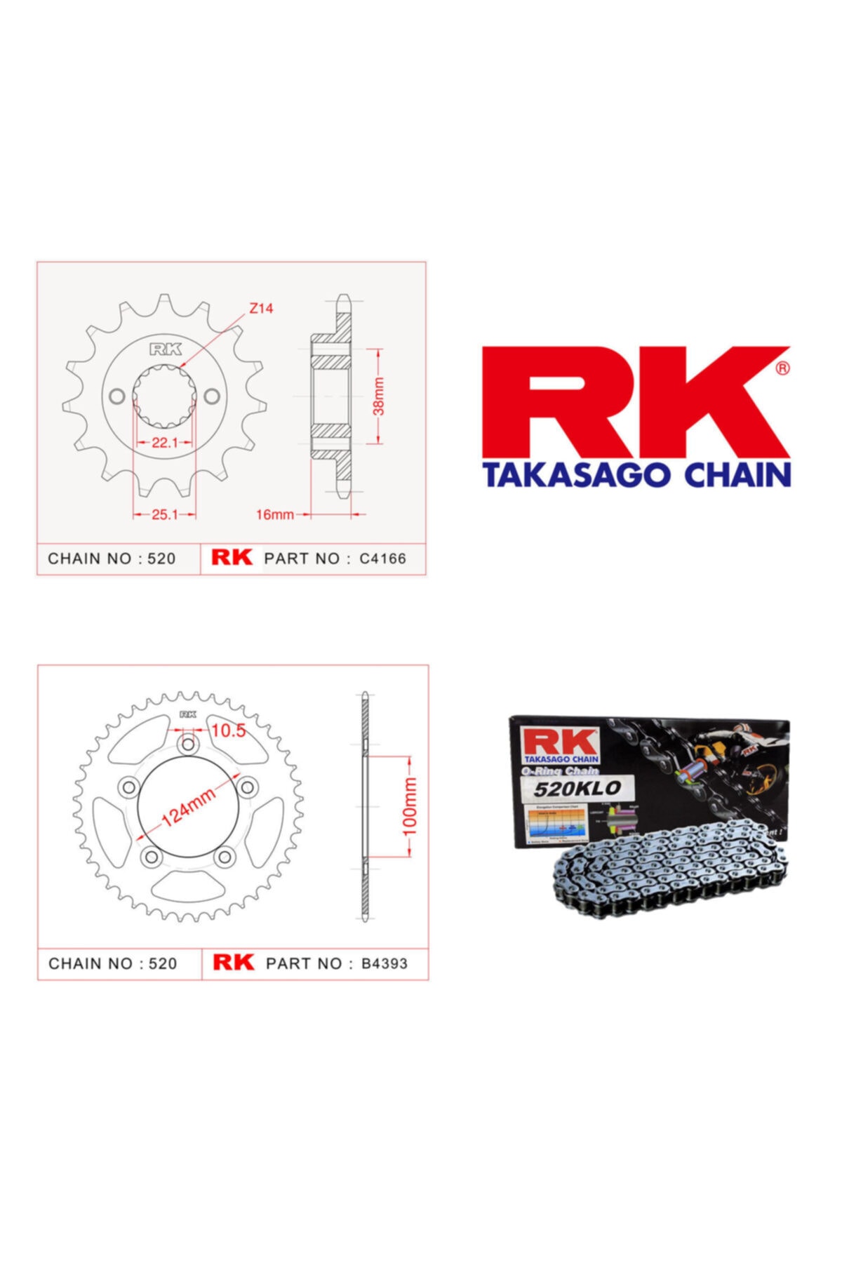 RK Ducati Scrambler Cafe Racer Zincir Dişli Set 520 Klo O-ring 15/46t(2015-2016)