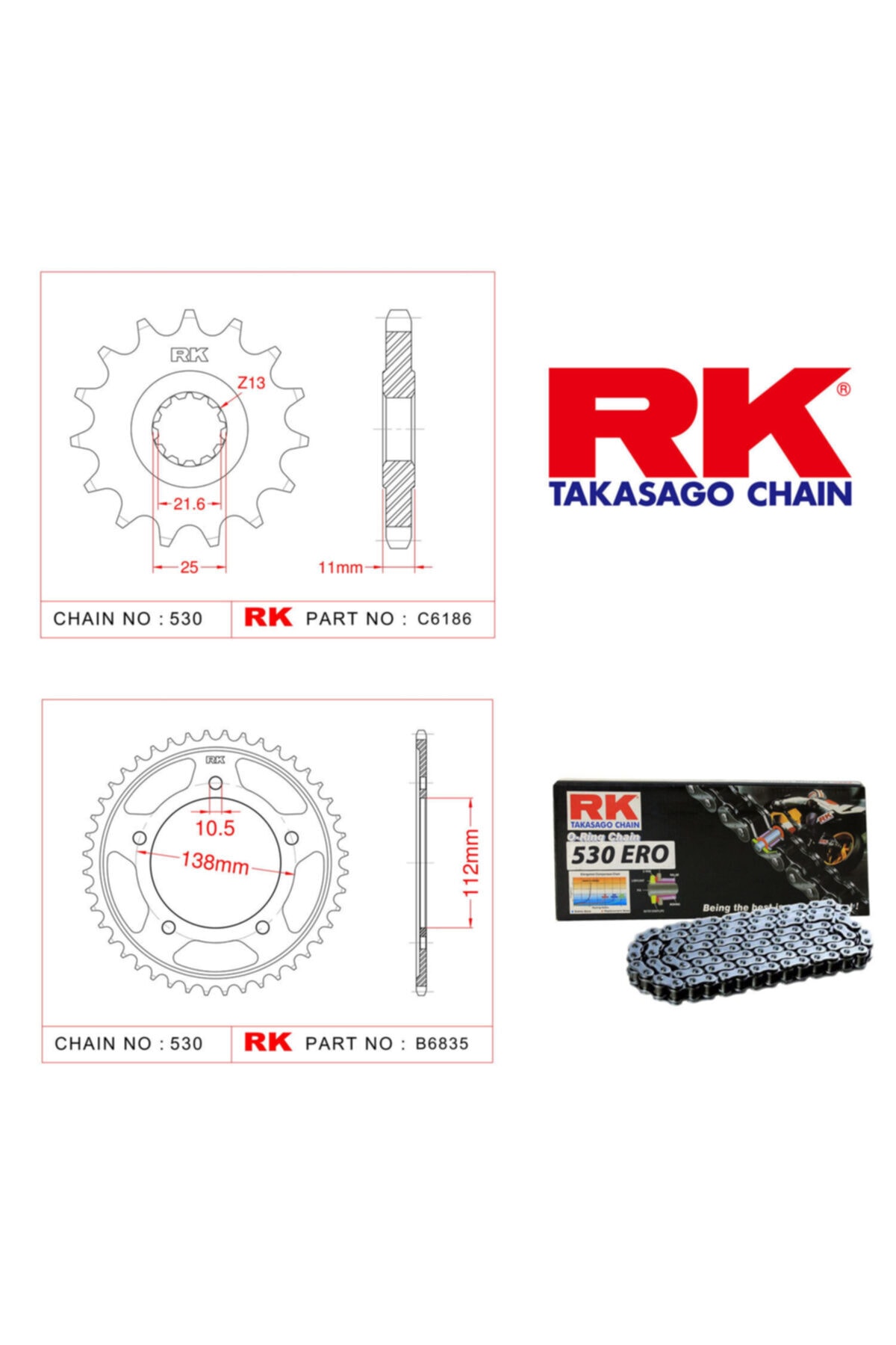 RK Yamaha Yzf-r6 Zincir Dişli Set 530 Ero O-ring 16/48t(1999-2002)