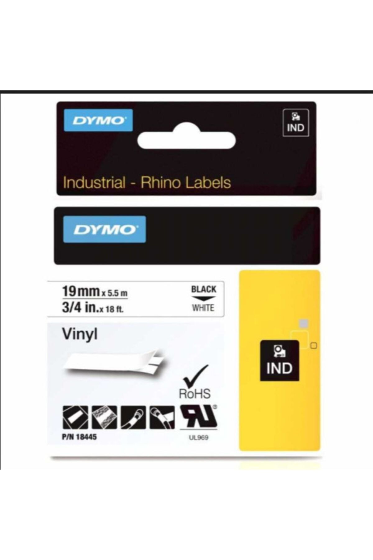 Dymo Rhinopro Renkli Vinil Şerit 12mm X 5,5mt Beyaz