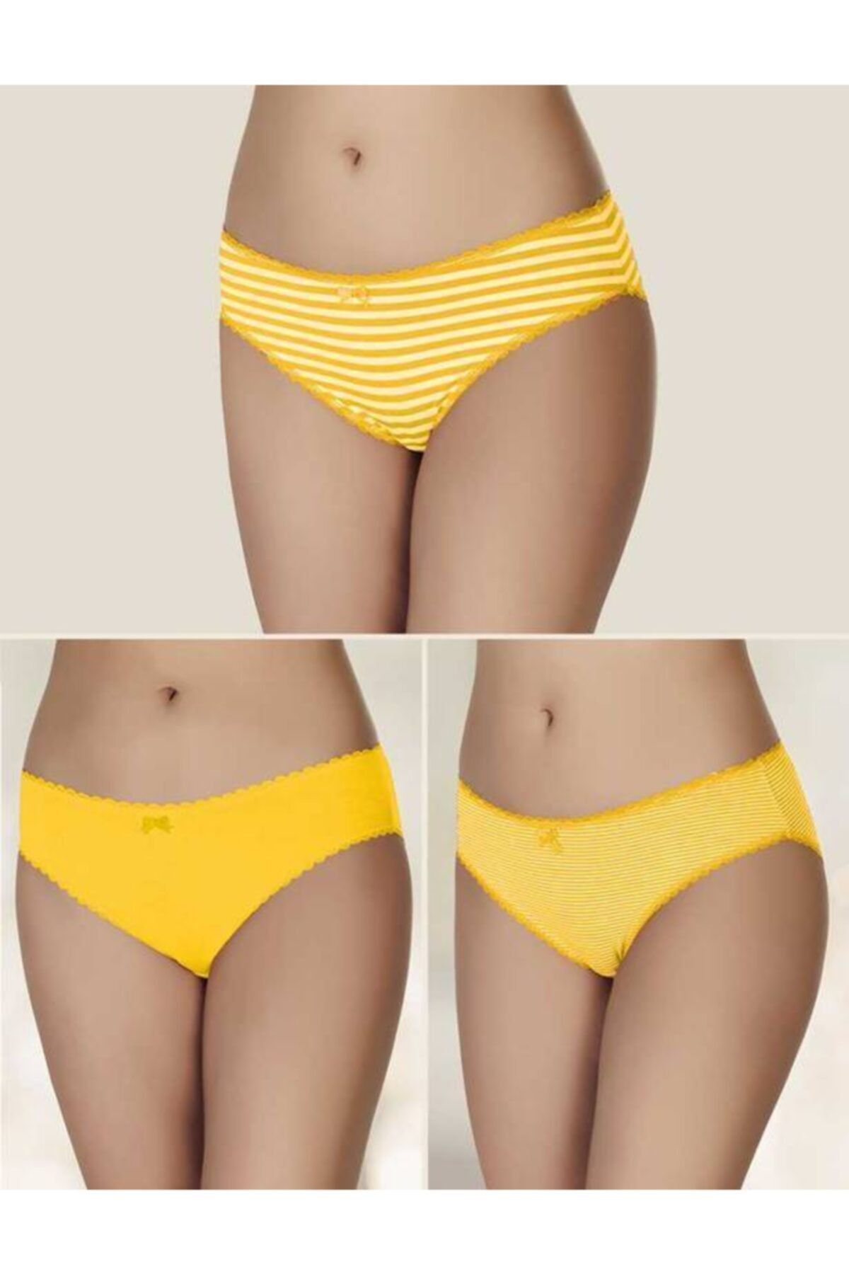 Şahinler Kadın Sarı Pamuklu Basic Slip 3'lü Ekonomik Paket Mb3071