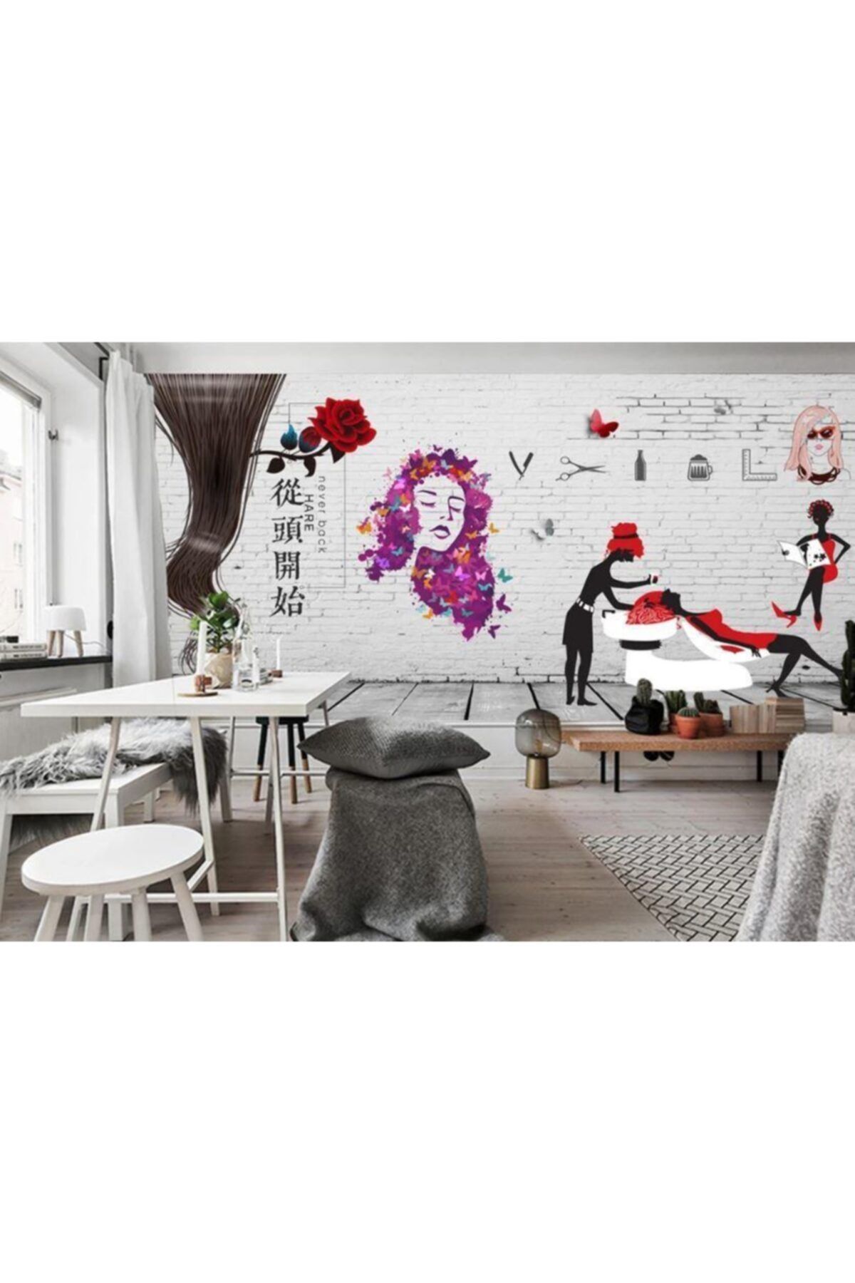 Renkli Duvarlar Kırmızı Gül Eflatun Bayan Güzellik Salonu Wallpaper Özel Tasarım Duvar Kağıdı 4.50x2.50