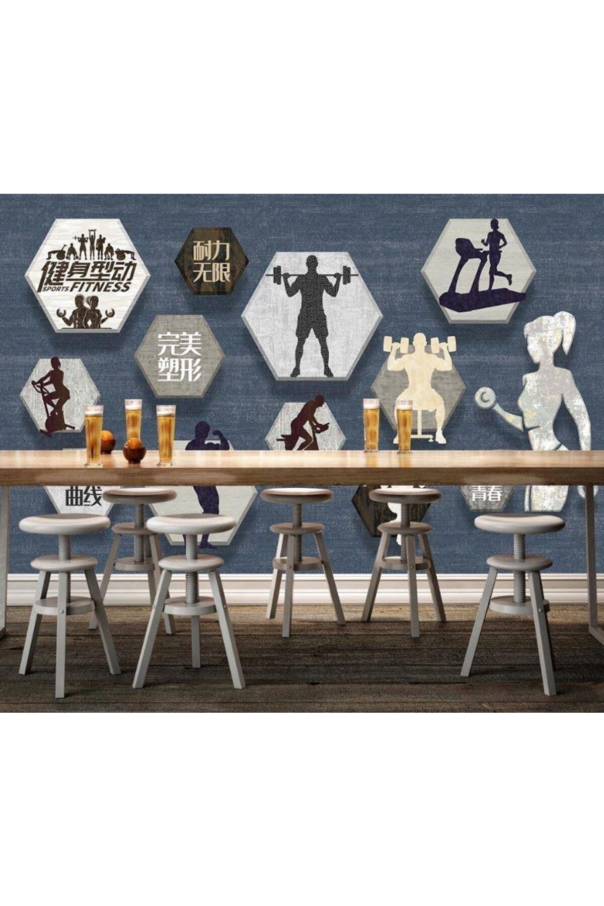 Renkli Duvarlar Fıtness Wallpaper Üçgen Özel Tasarım Duvar Kağıdı 4.50x2.50
