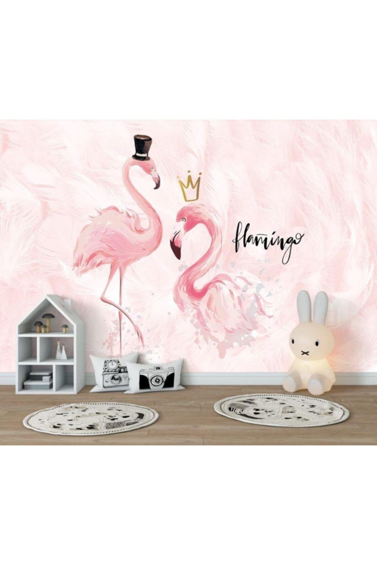 Renkli Duvarlar Pembe Flamingo Kız Odası Özel Tasarım Duvar Kağıdı 4.50x2.50
